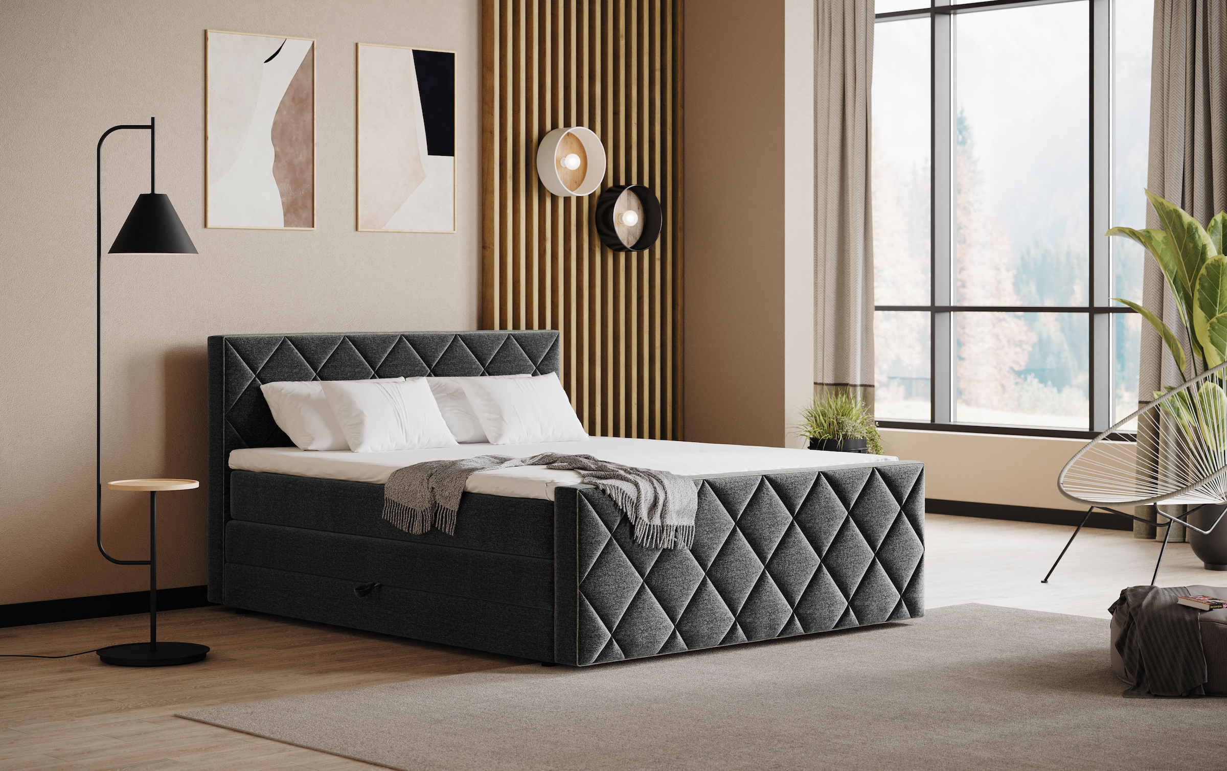 COTTA Boxspringbett "Tower inkl. Bettkasten, mit Keder in abgesetzter Farbe" in verschiedenen Breiten, Härtegraden und Farben erhältlich