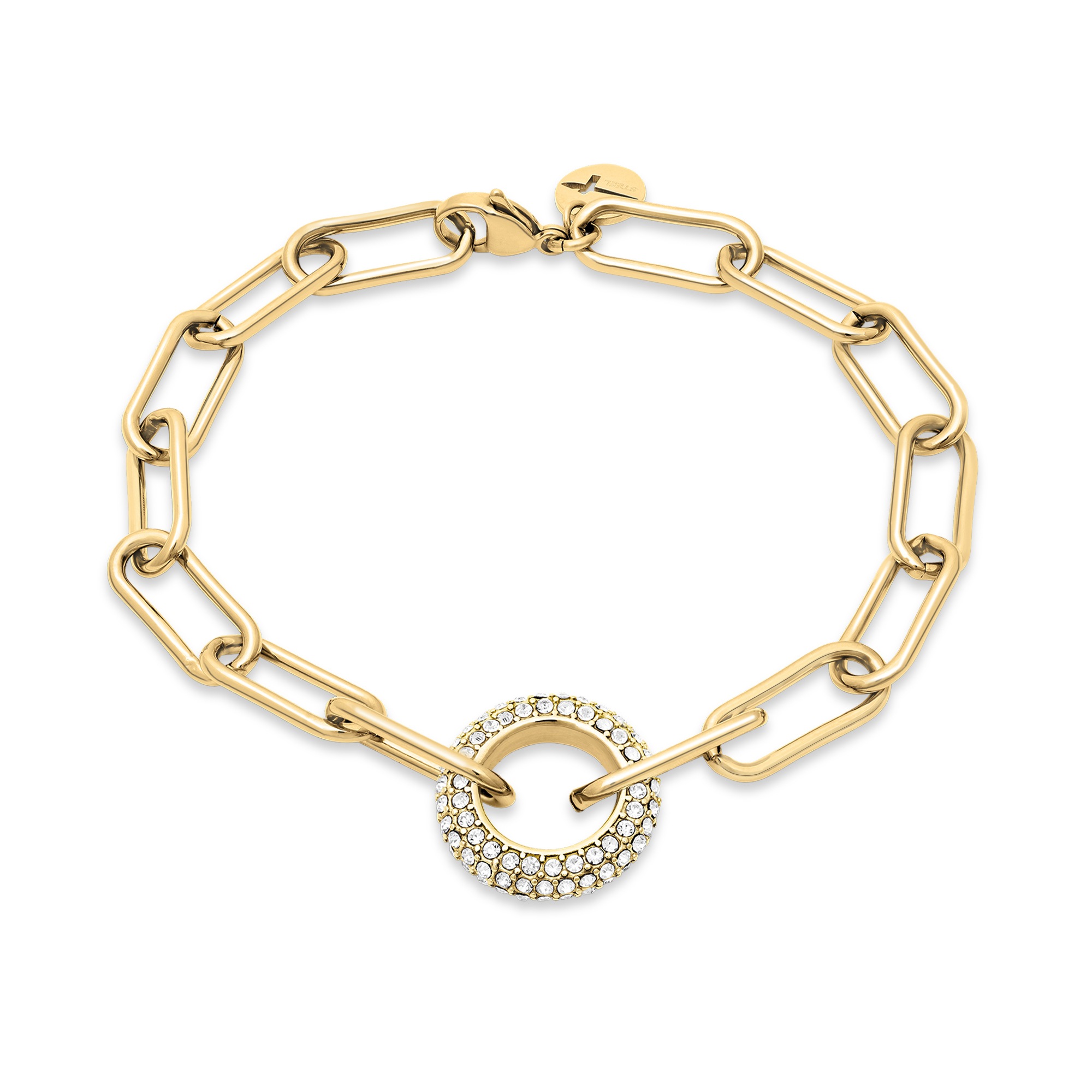 TAMARIS Damen Gliederarmband "Schmuck Geschenk Edelstahl Armkette The Glitter Donut", 21cm, Edelstahlgelbgoldfarben, kristallweiß, kristallweiß,