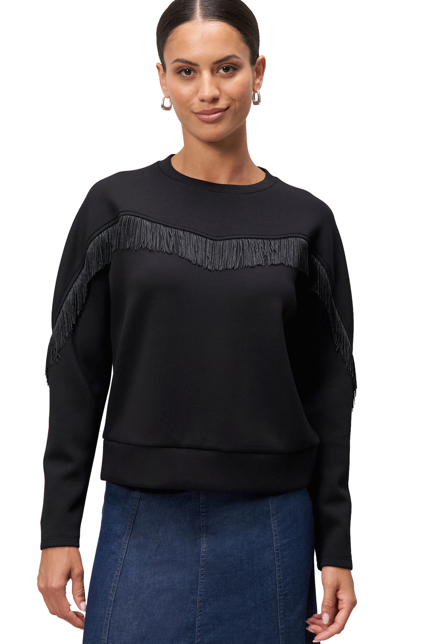 Zero Sweatshirt "Damen Sweatshirt mit Fransen" Fransen günstig online kaufen