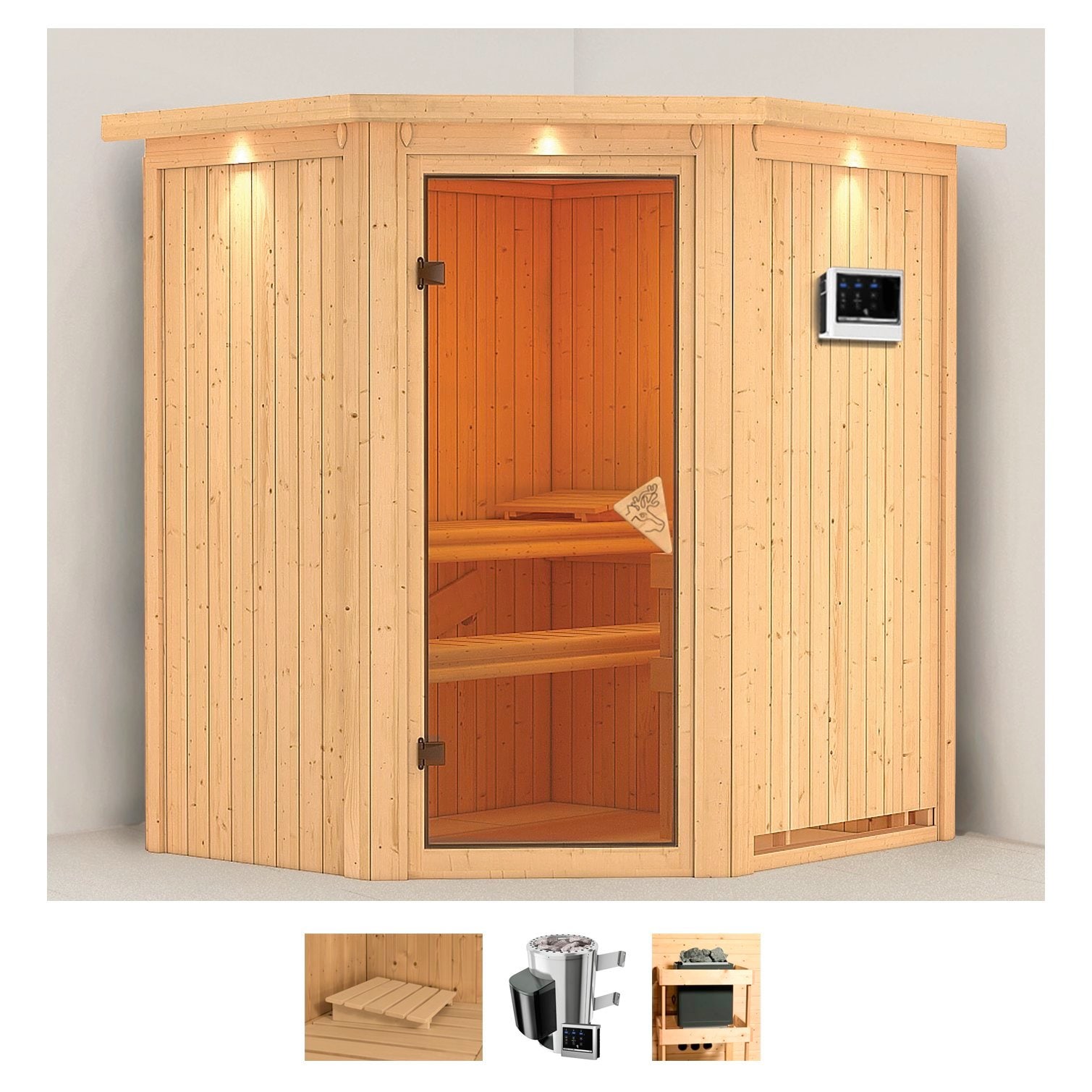 Karibu Sauna "Tomke" Set, Ofen 3,6 kW externe Strg.easy