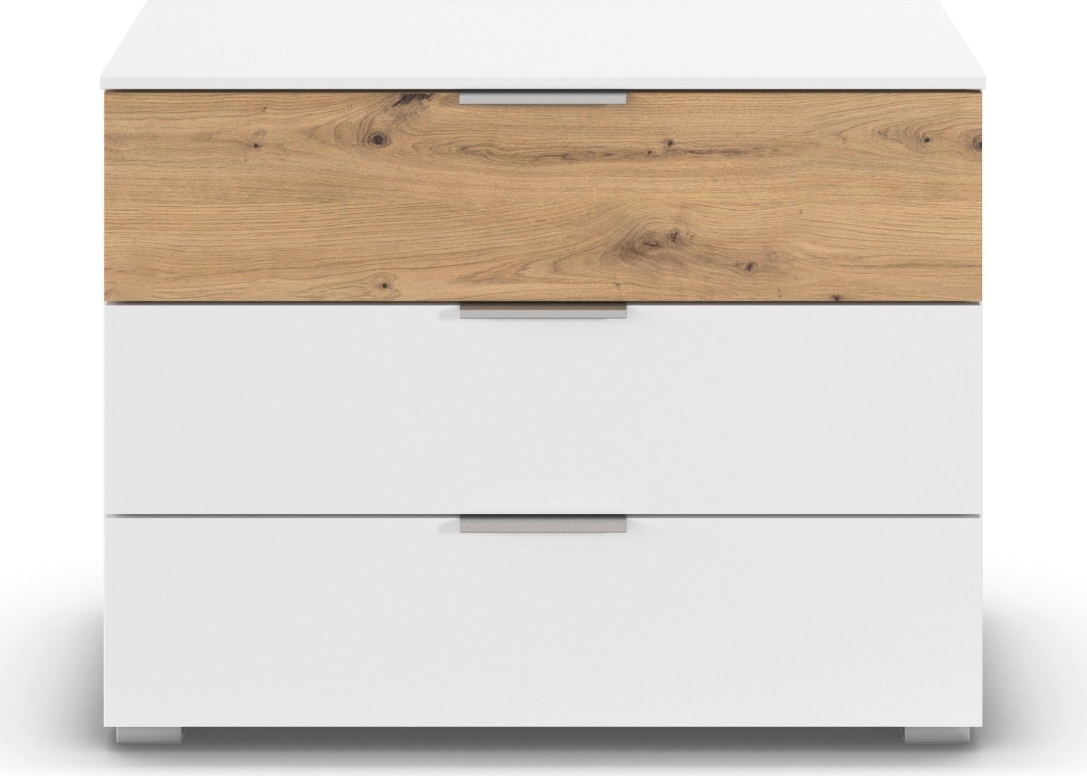 OTTO home Schubkastenkommode "Kommode Sideboard Schubladenkommode Schlafzimmerkommode ASTANA" Breite 80 cm / Höhe 61 cm, mit 3 geräumigen Schubladen, Kantengriff in Alufarben MADE IN GERMANY