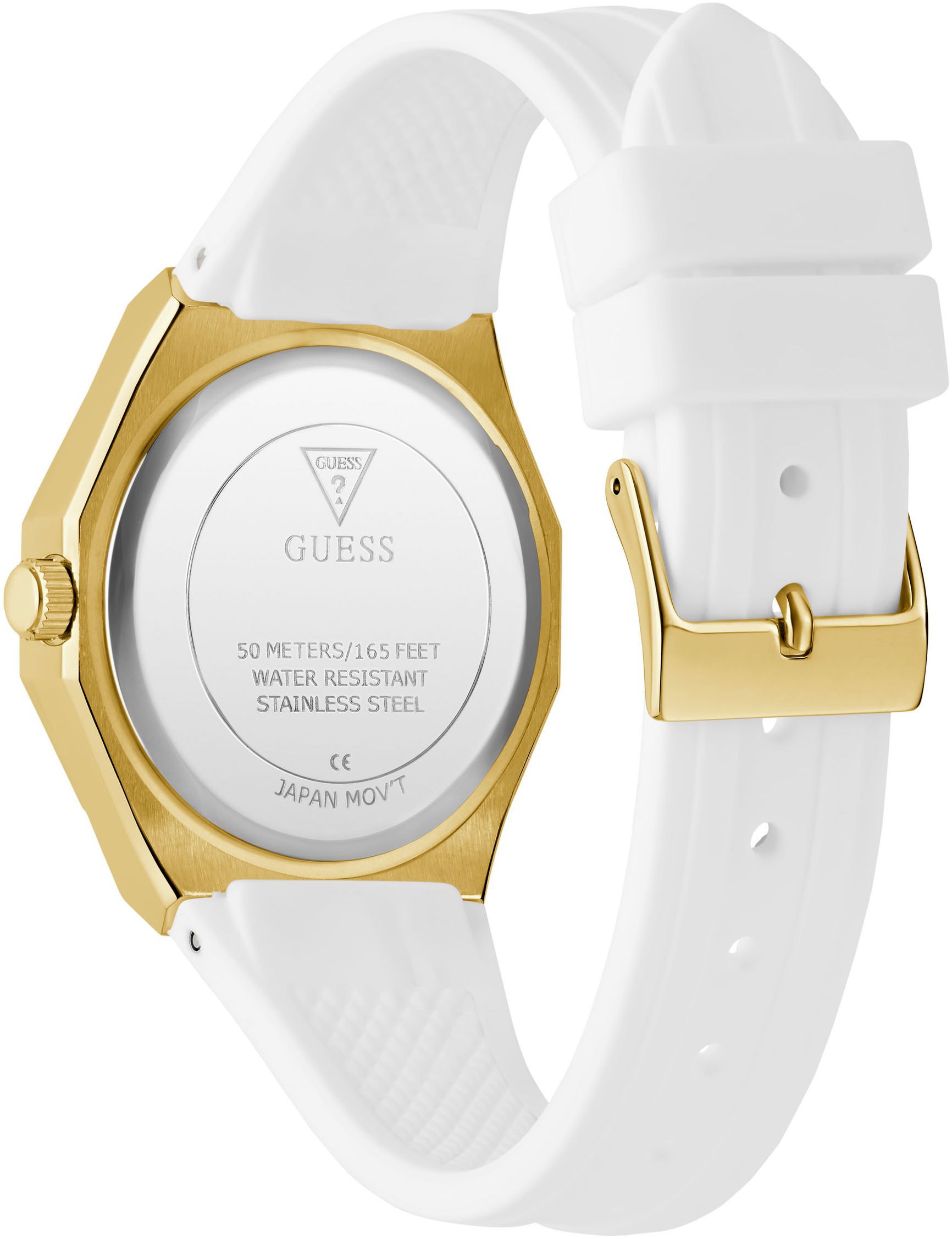 Guess Quarzuhr »DESIRE«, Armbanduhr, Damenuhr, Silikonarmband