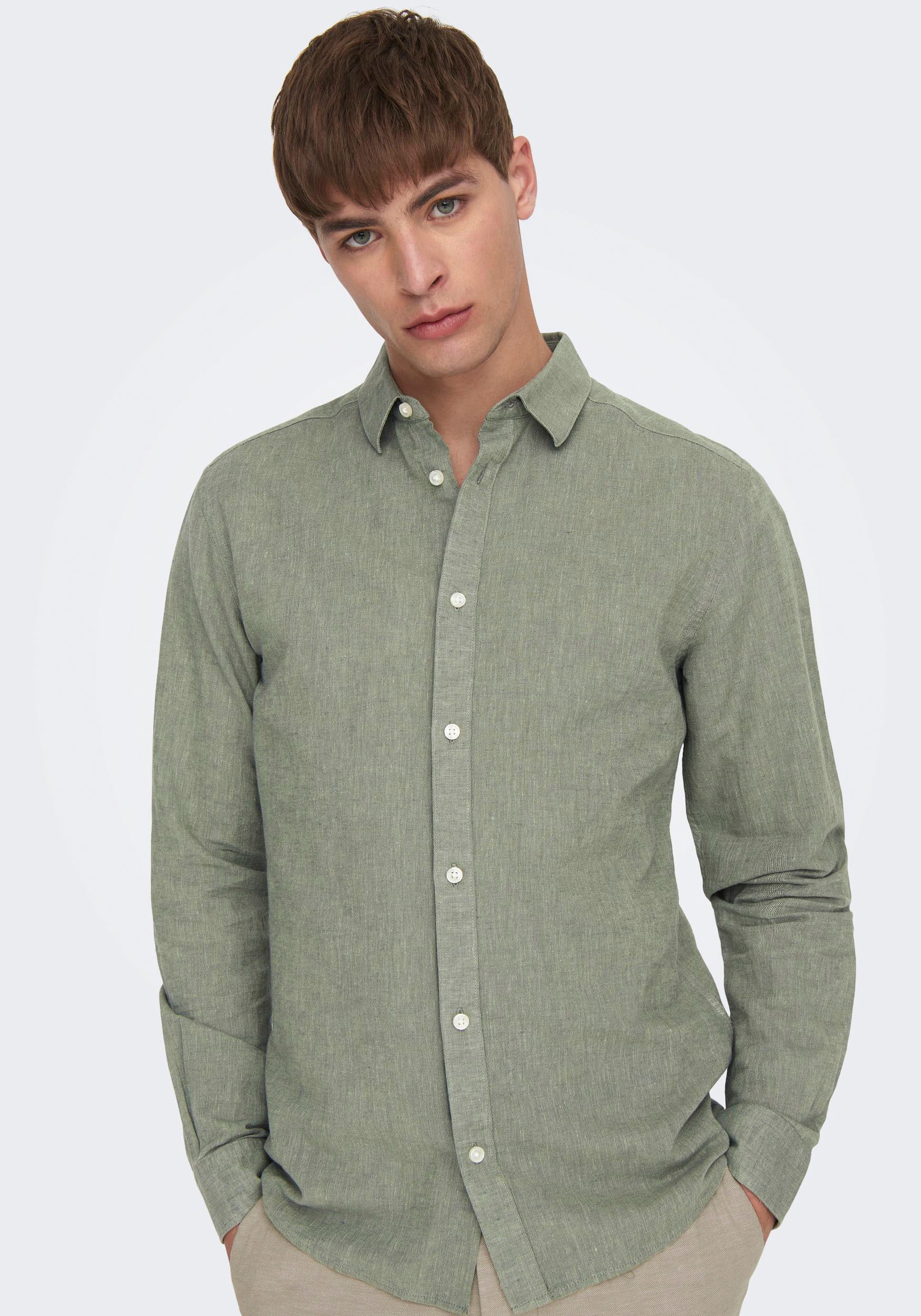 ONLY & SONS "ONSCAIDEN LS SOLID LINEN SHIRT NOOS" günstig online kaufen