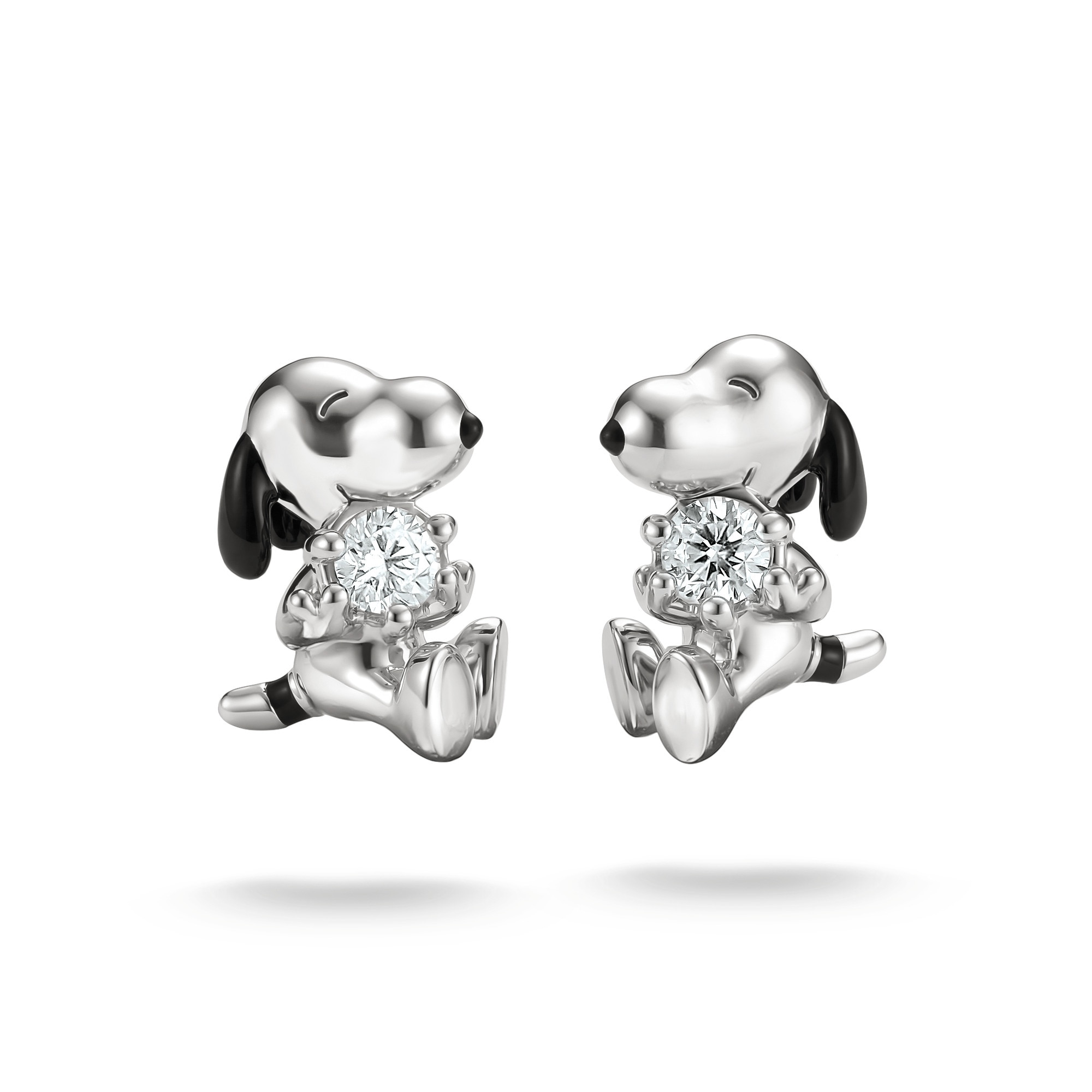 "Paar Ohrstecker THOMAS SABO ""THOMAS SABO x Peanuts Snoopy Ohrstecker"", silber (silberfarben, schwarz, kristallweiß, kristallweiß), Ohrringe