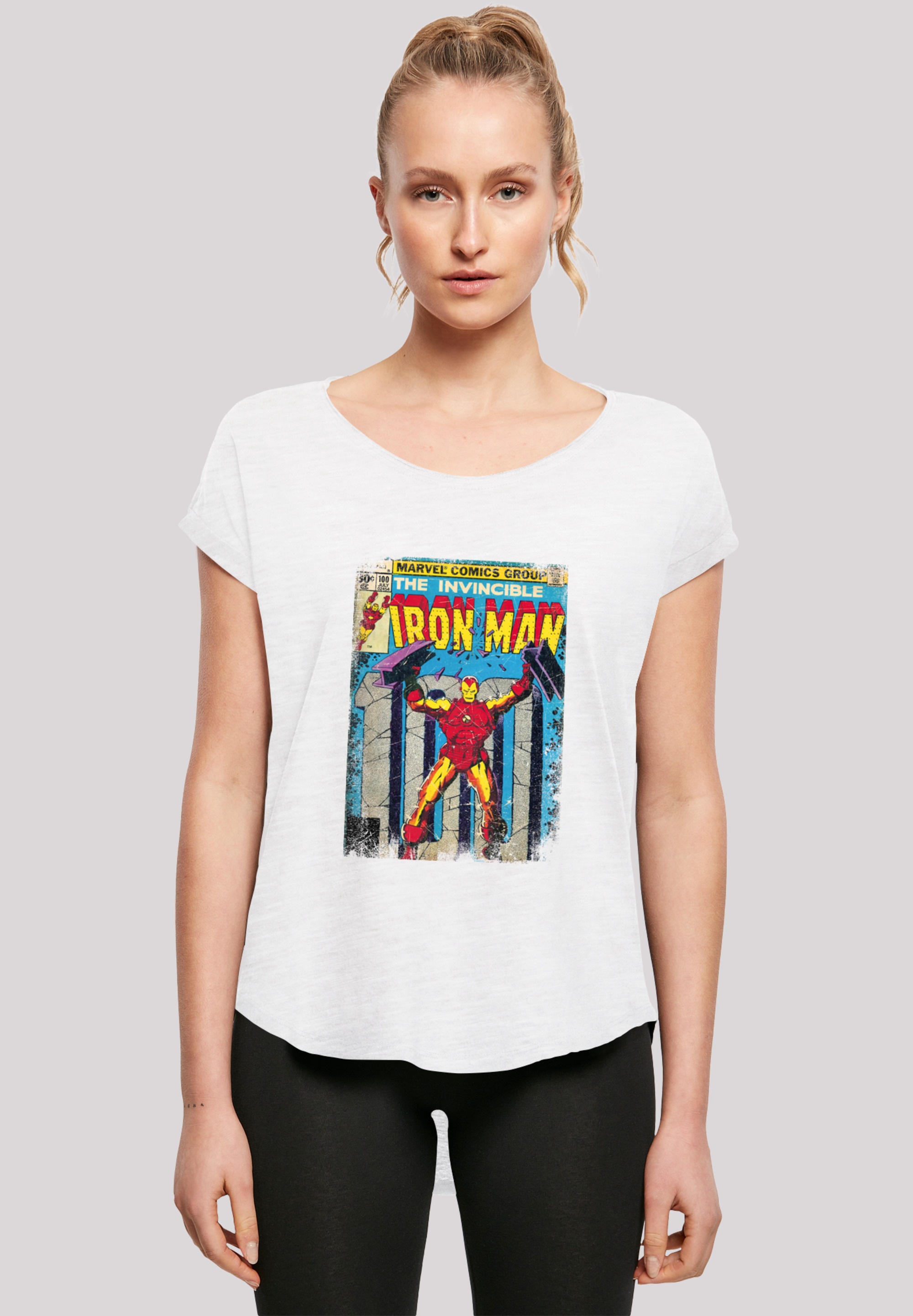 F4NT4STIC Kurzarmshirt »F4NT4STIC Damen Marvel Iron Man Cover with Ladies Long Slub Tee«, (1 tlg.)
