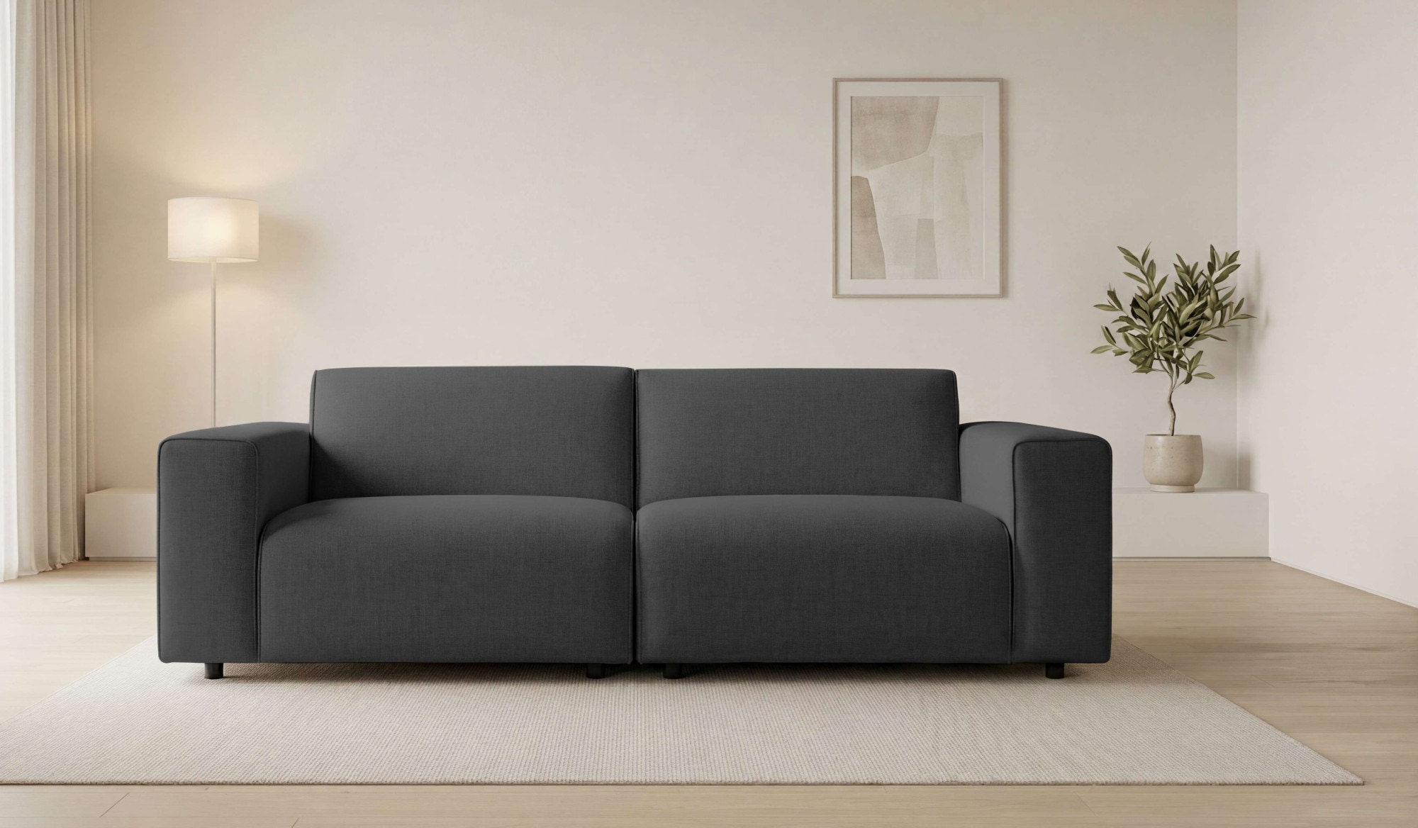 OTTO home 3-Sitzer "Naddine" B. 228 cm, Strukturstoff mit Mélange-Effekt, mit Wellenunterfederung