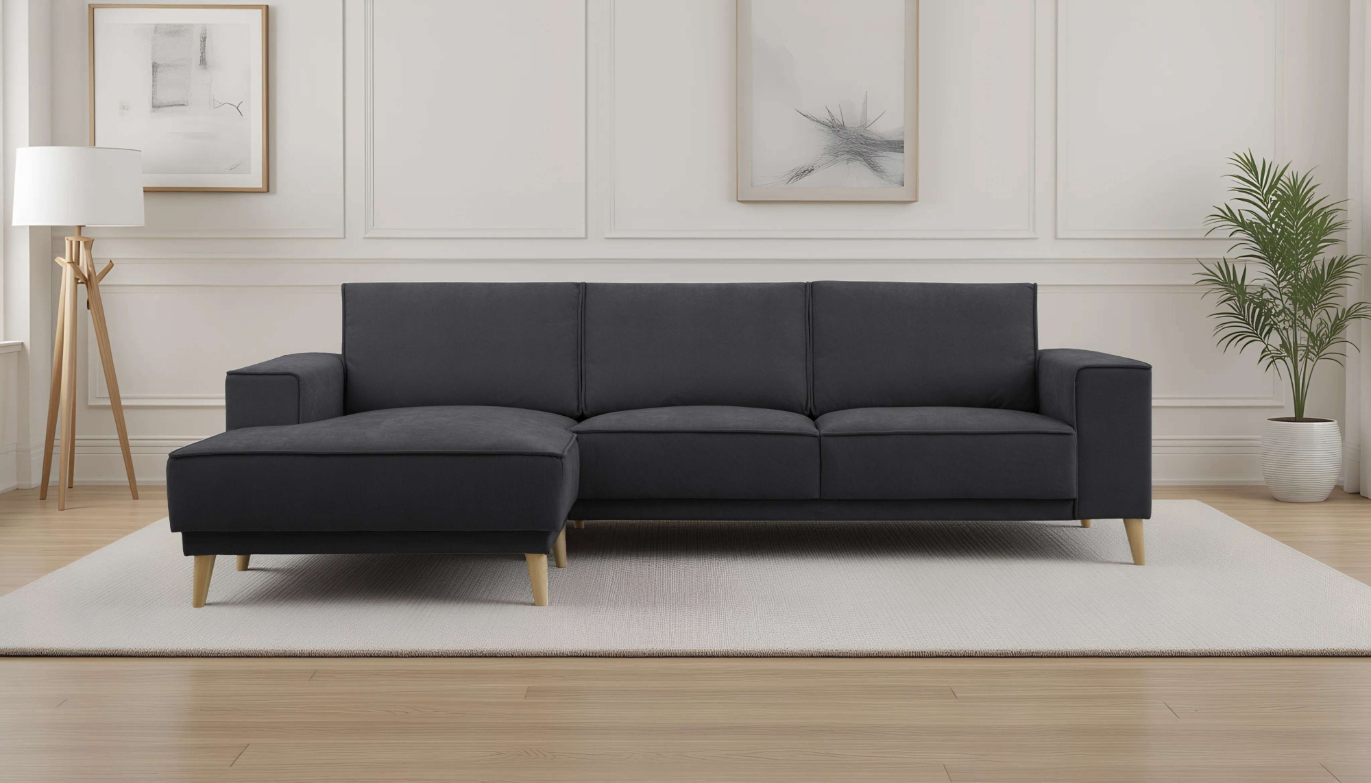 OTTO home Ecksofa "Oland Skandi, weicher Chenille-Stoff" L-Form, 280 cm, Wellenunterfederung, Skandi-Design, Massivholzfüße