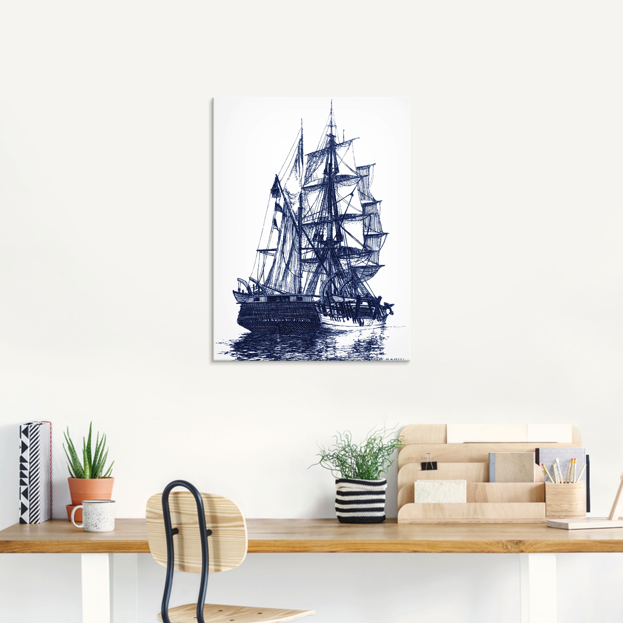 Artland Glasbild »Antikes Schiff in blau I«, Boote & Schiffe, (1 St.), in verschiedenen Größen