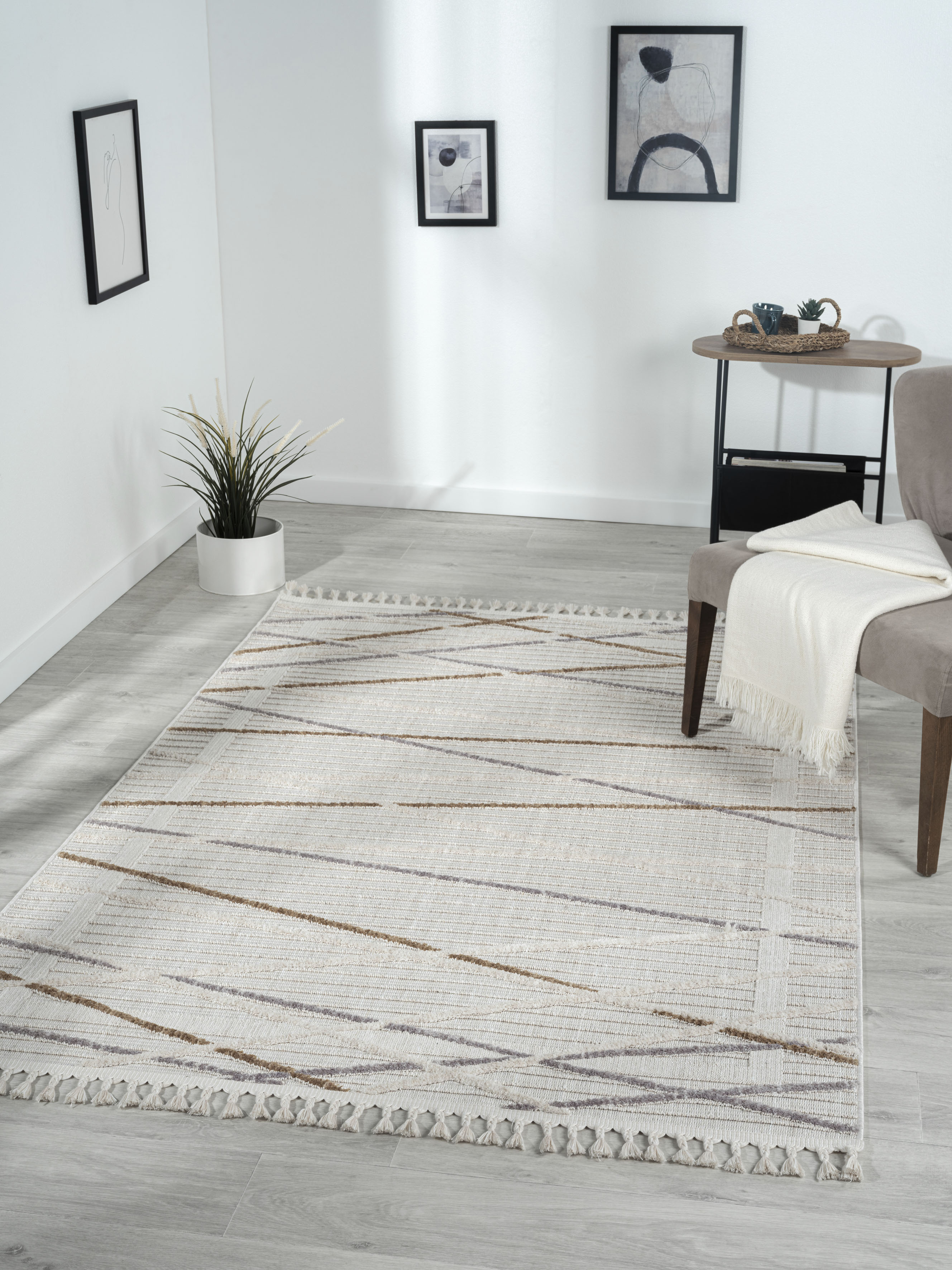 Myflair Möbel & Accessoires Teppich "Luana 1, LAGERRÄUMUNG" rechteckig 10 mm Höhe Kurzflor, Sisal Optik, Hoch-Tief Effekt, mit Fransen, besonders weich