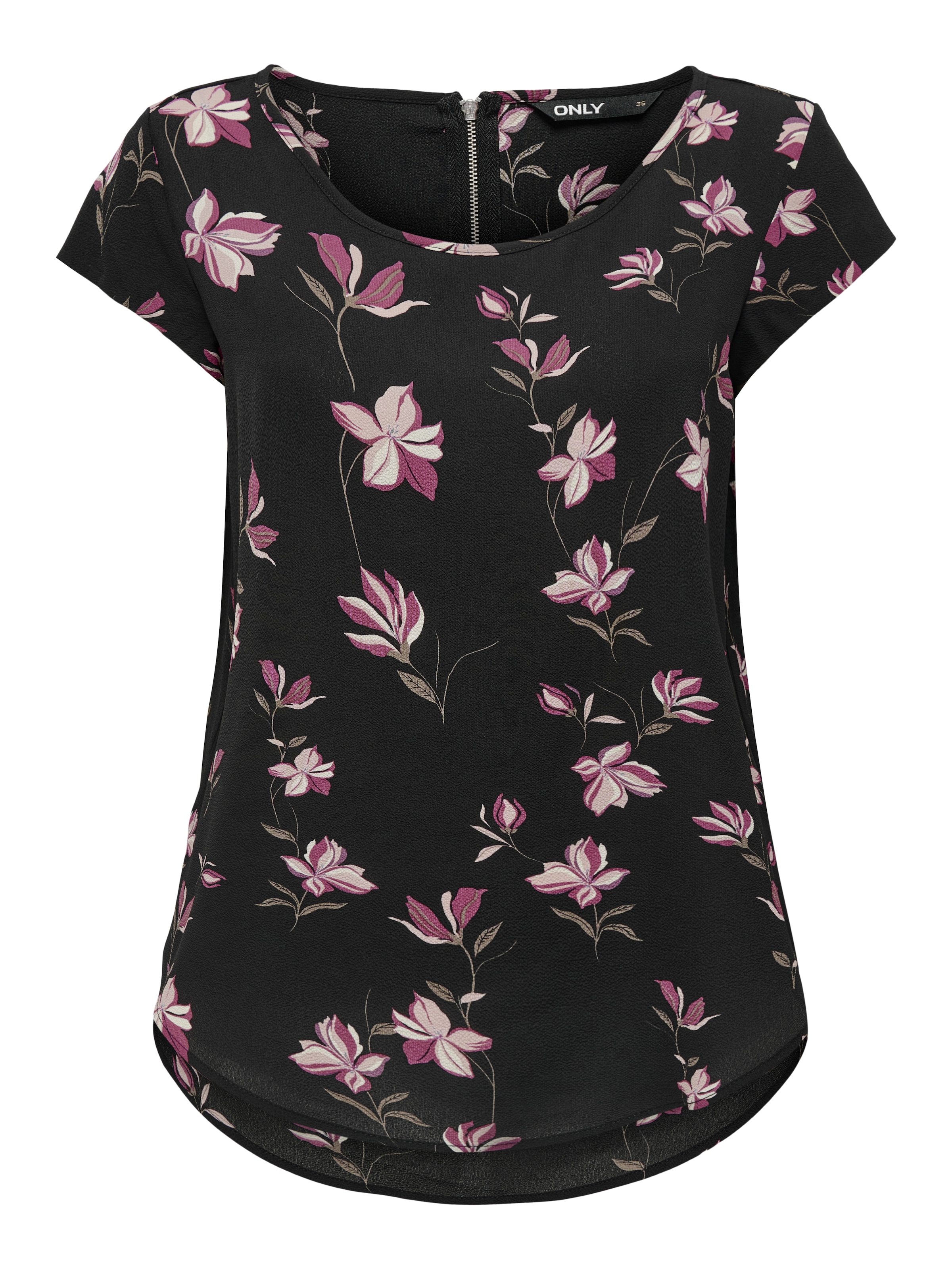 ONLY ONLVIC Short Sleeve Shirt Blouse Black Magnolia 38 5