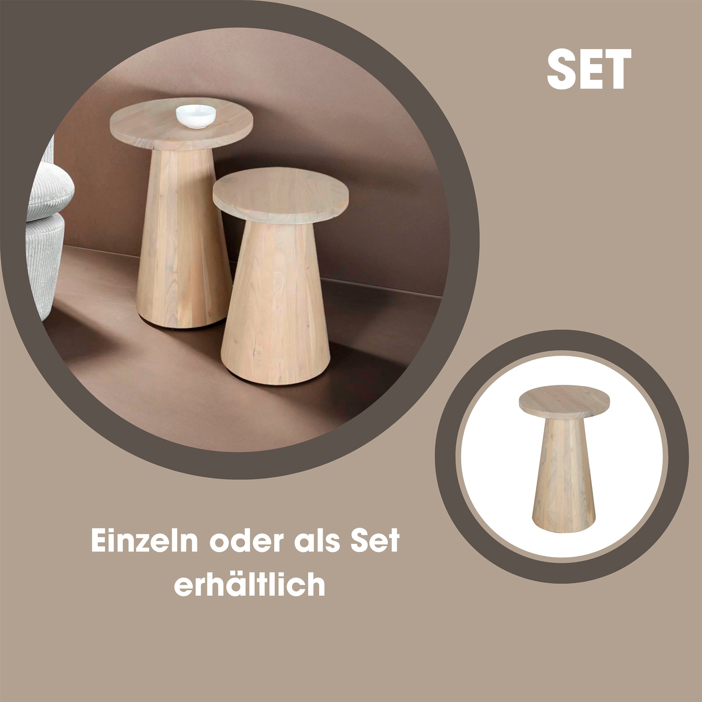 byLIVING Beistelltisch »Cone«, (Set), aus Massivholz in schwarz oder white wash, verschiedenen Größen