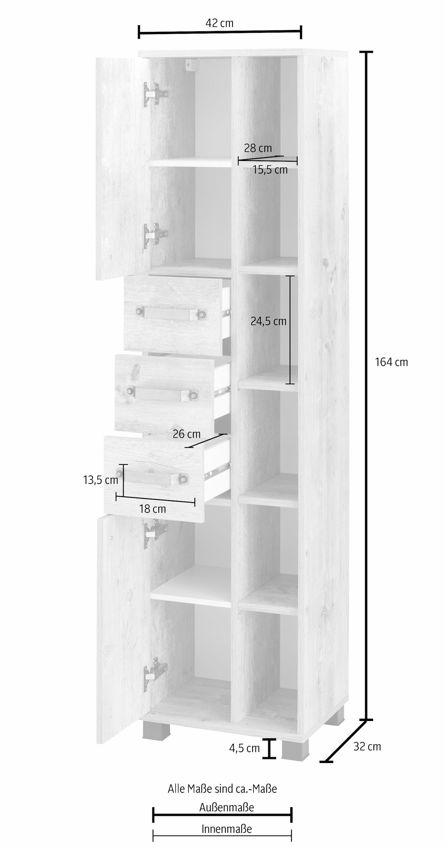 Schildmeyer Hochschrank »Milan«, offenen | Schubladen & 2 bestellen Fächern 3 Breite 6 42 mit Türen, BAUR cm