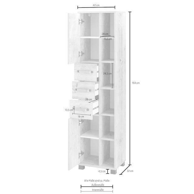 Schildmeyer Hochschrank »Milan«, Breite 42 cm, mit 2 Türen, 3 Schubladen &  6 offenen Fächern bestellen | BAUR