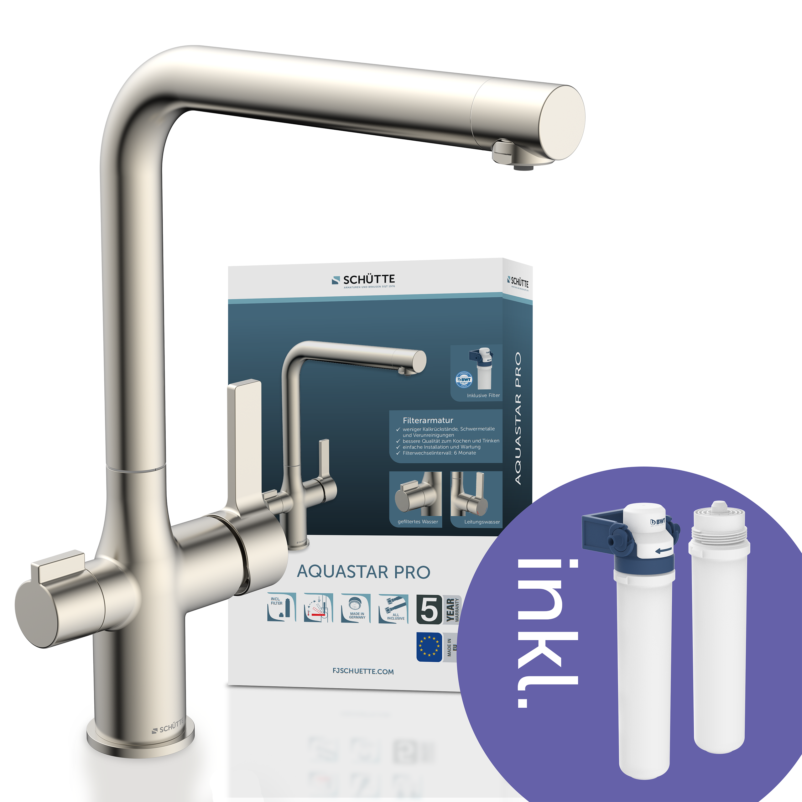 SCHÜTTE Spültischarmatur "AQUASTAR PRO", B/H/T: 26,5cm x 30cm x 14cm, grau, Küche, Armaturen, mit Filtersystem für Trinkwasser, praktische