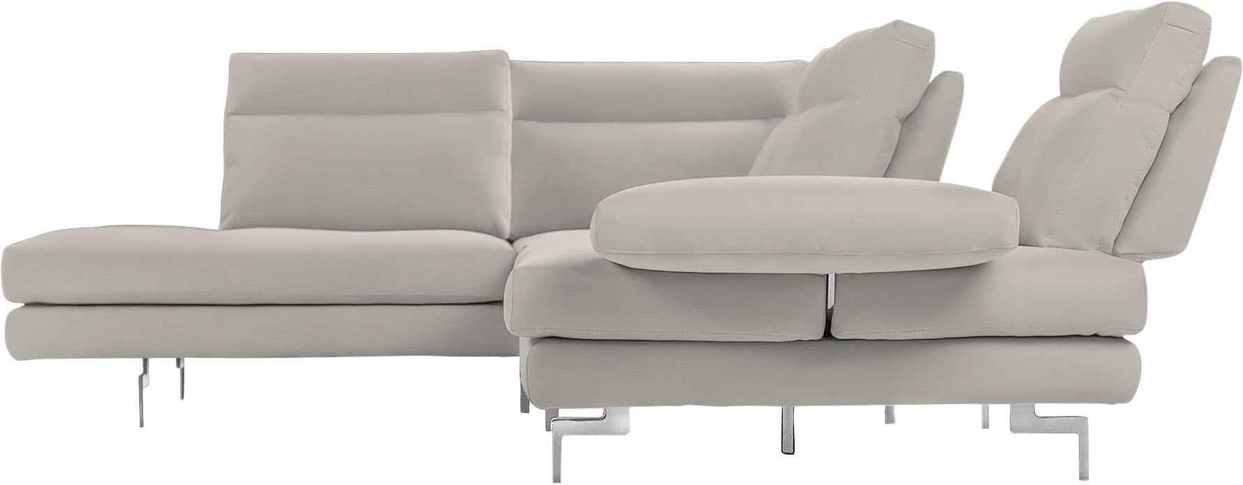 CALIA ITALIA Ecksofa »Toby Wing, L-Form, Multifunktionssofa, bequem und edel«, Sitztiefenverstellung und Armteilfunktion, Füße chrom glänzend