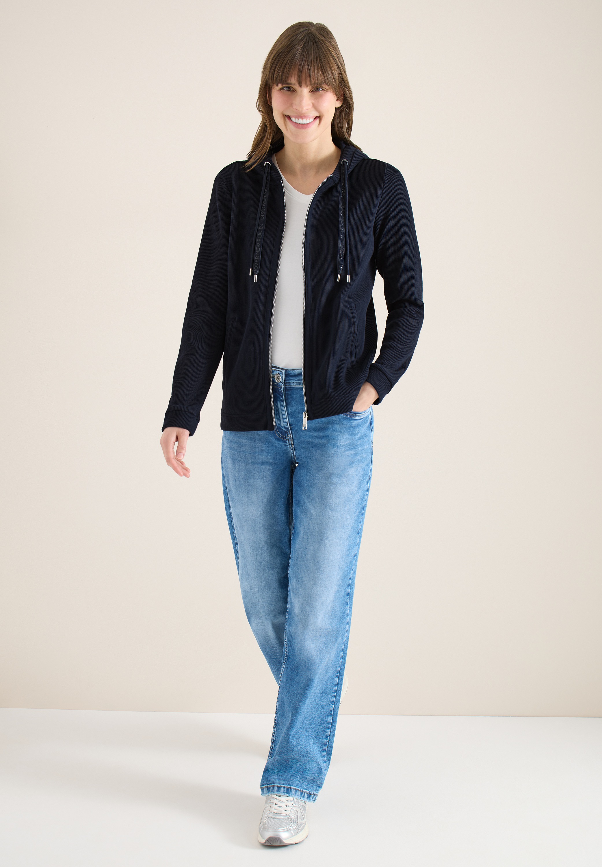 Cardigan CECIL, Herren, Gr. XS (36), universal blau, Web, 80% Baumwolle, 15% Polyester, 5% Elasthan, unifarben, comfort fit normal, ohne Ausschnitt, Bündchen, Strickjacken, mit Kapuze 3