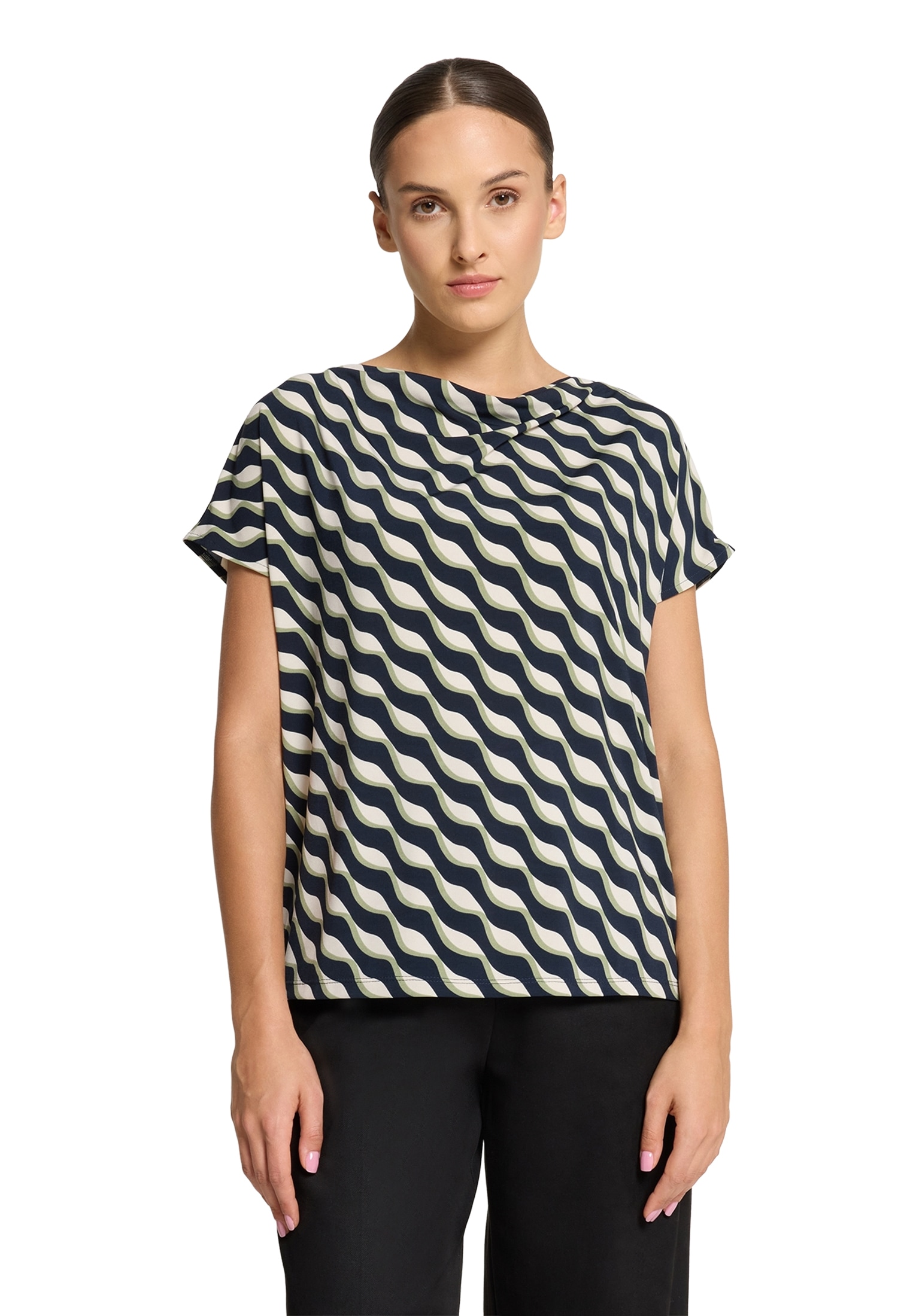 Betty Barclay Kurzarmshirt "Damen Printshirt mit Wasserfallausschnitt" 1 St günstig online kaufen