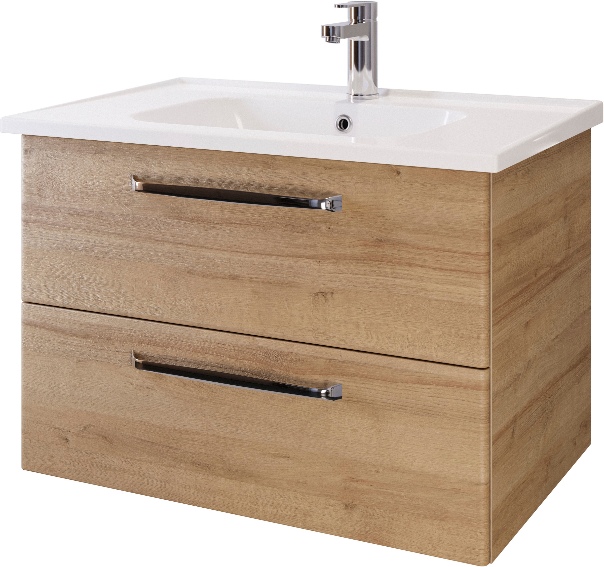 Saphir Badmöbel-Set »Trentino 2-teilig Keramik-Waschtisch mit LED-Spiegelschrank«, (3 St.), Badmöbel-Set 79cm breit, inkl. Türdämpfer, 3 Türen, 2 Auszügen
