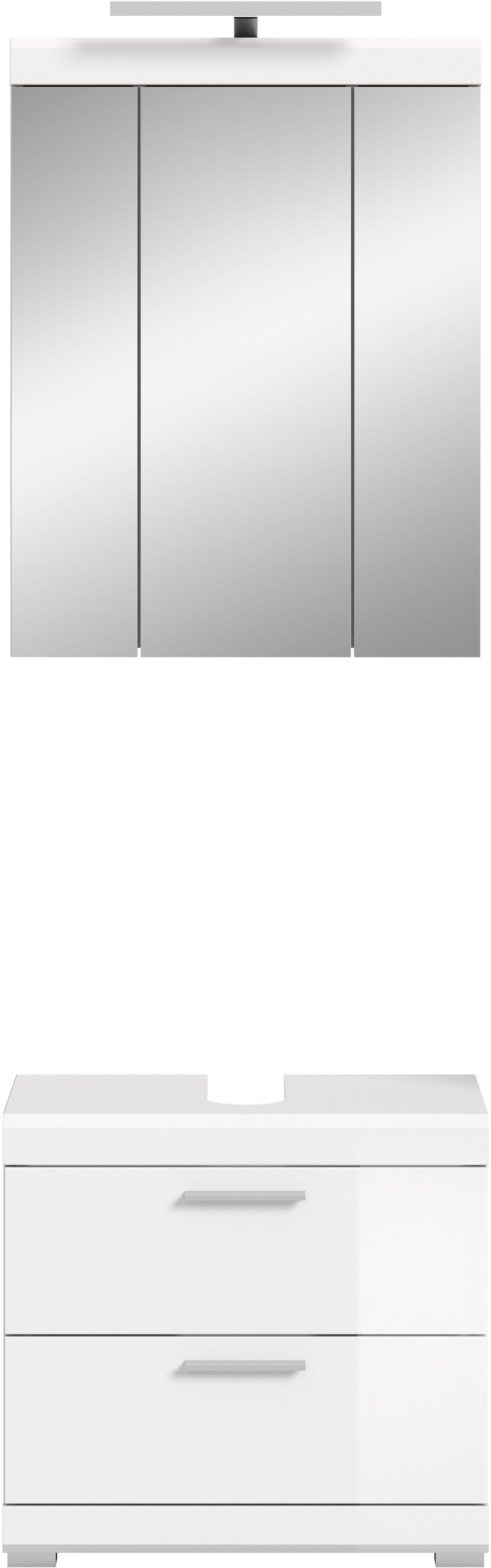 INOSIGN Badmöbel-Set »Siena, 2 teilig, inklusive LED Beleuchtung, bestehend aus:«, (Set), Waschbeckenunterschrank, Spiegelschrank, LED Badaufsatzleuchte