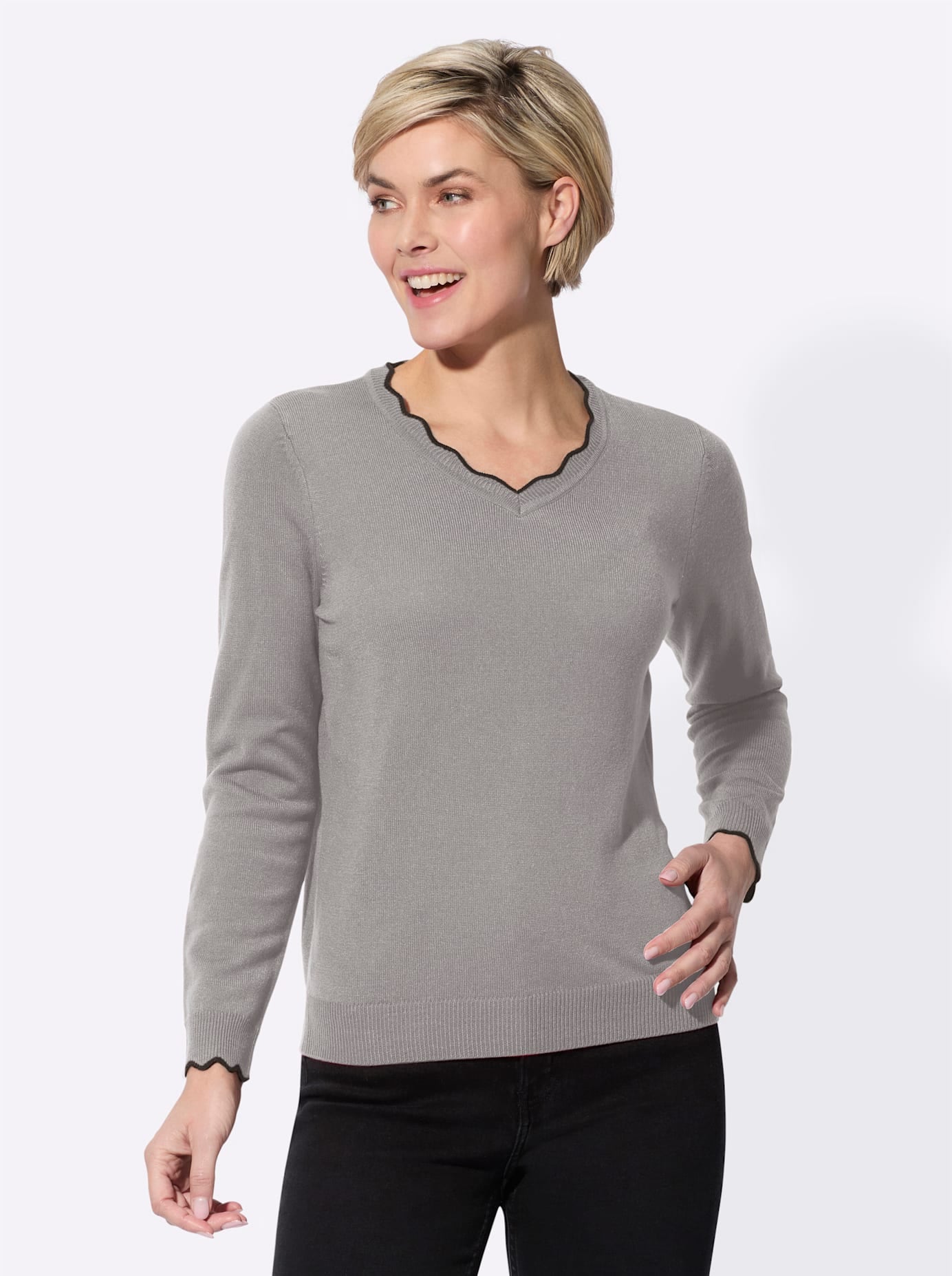 Classic Basics V-Ausschnitt-Pullover "Feinstrick-Pullover" günstig online kaufen
