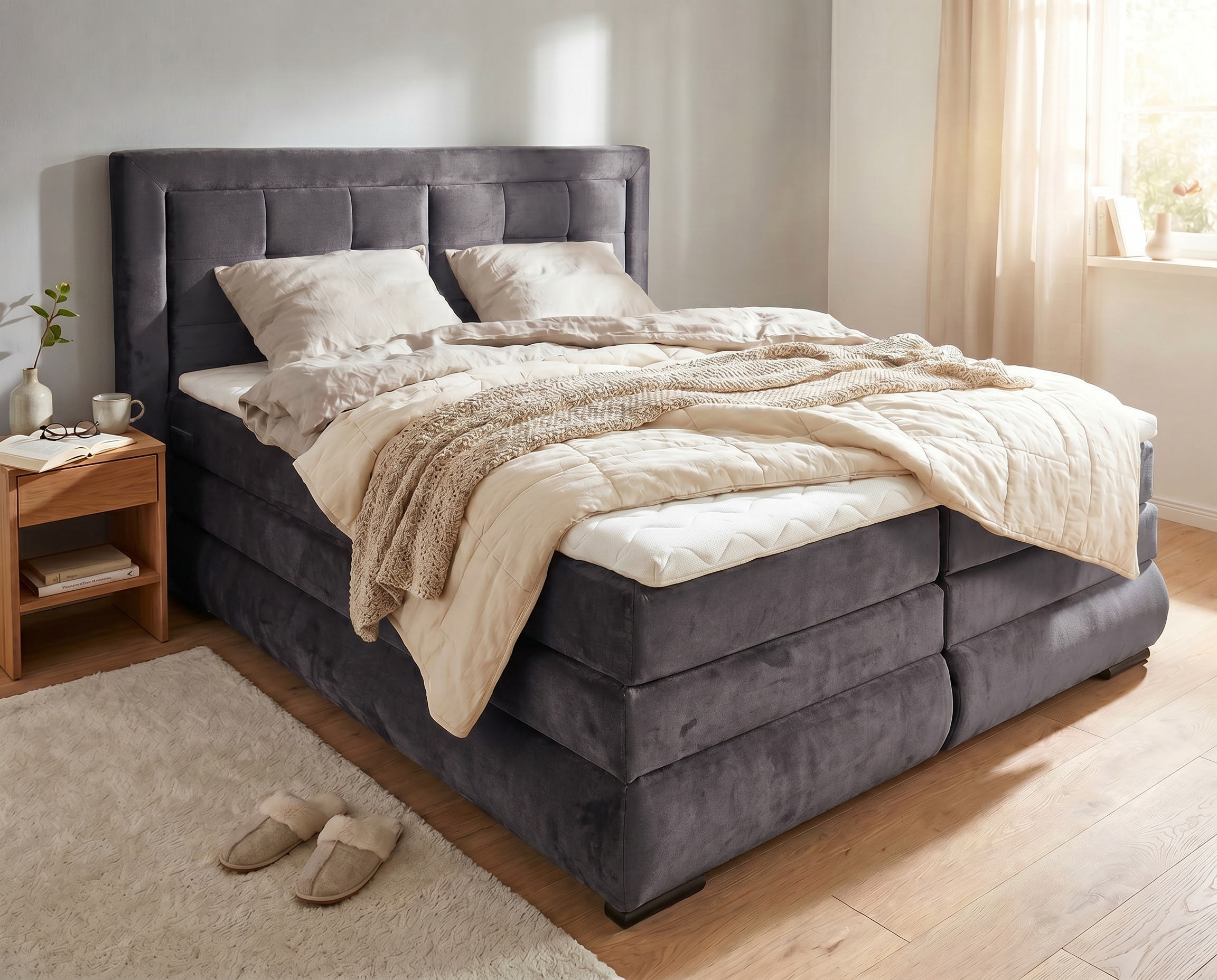 OTTO home "MIVVA mit Bettkasten, mit Taschenfederkernmatratze H3, H3/H4 mix, H4" mit Kaltschaum- oder Visco-Topper (bei H4), Komfortliegehöhe 67cm