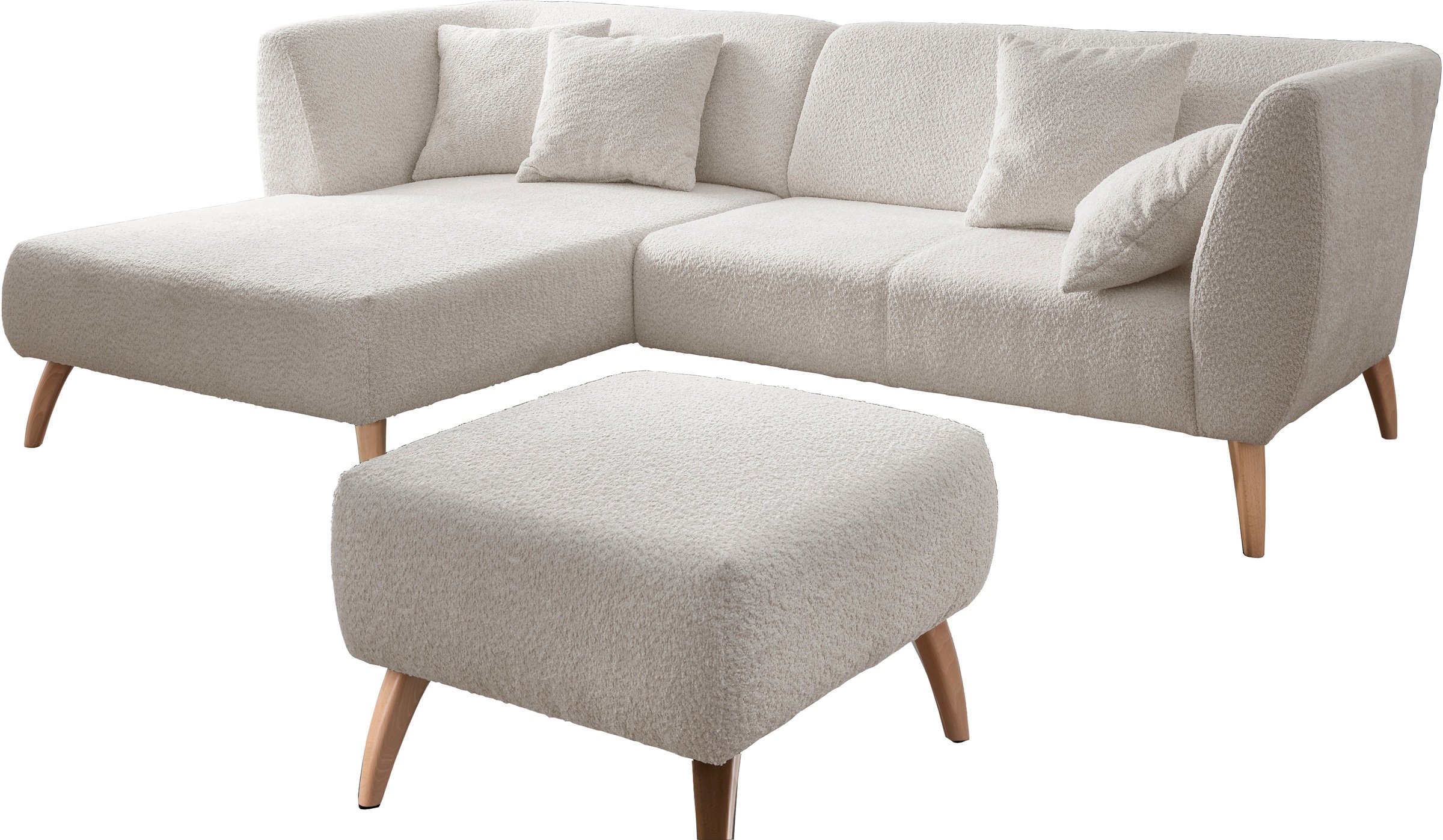 INOSIGN Ecksofa »Colori L-Form«, Holzfußfarbe wählbar, inkl. 4x Zierkissen