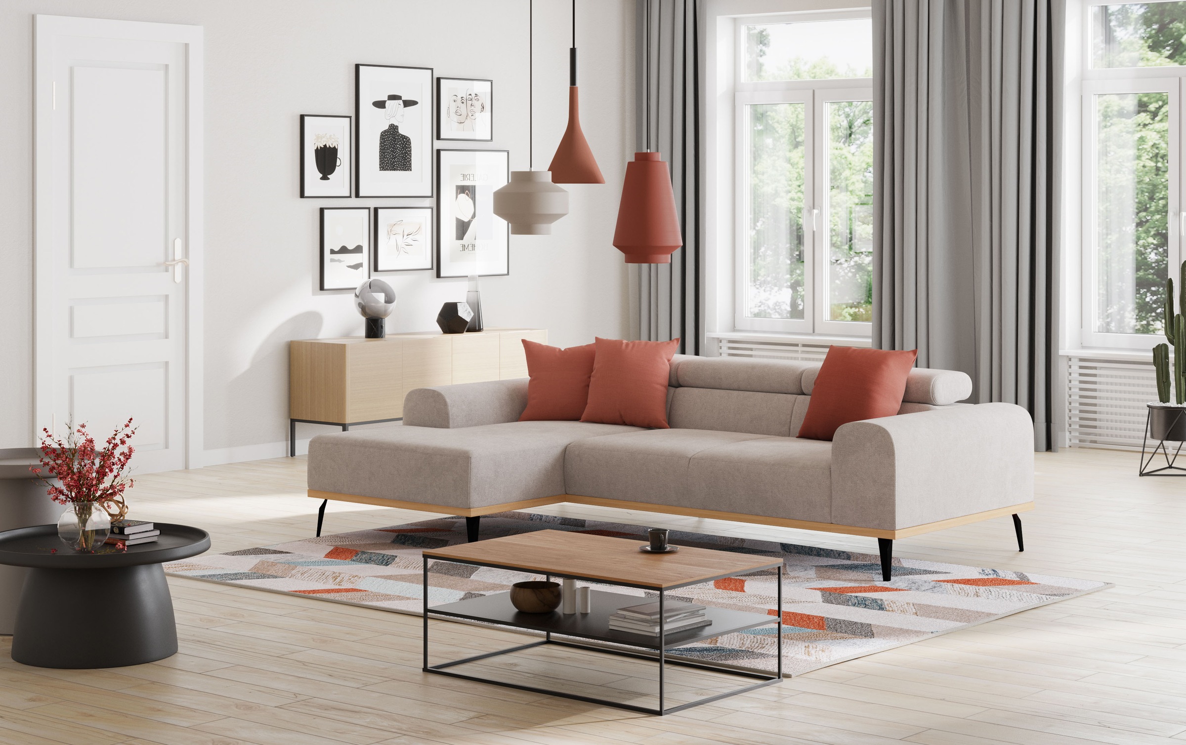 Places of Style Ecksofa »Carlo L-Form«, mit Kopfteilverstellung & Holz-Rahmenoptik, wahlweise Relaxfunktion