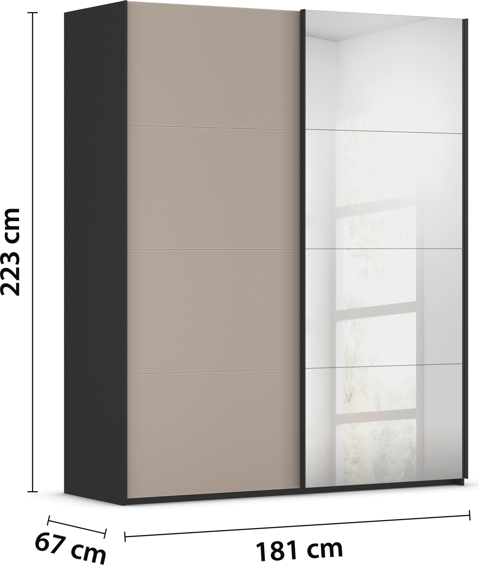 rauch Schwebetürenschrank »Kleiderschrank Schrank Garderobe Schlafzimmerschrank SCALE-FYRA«, edle viergeteilte Türen Spiegel/Glas-Mix viele Farben MADE IN GERMANY