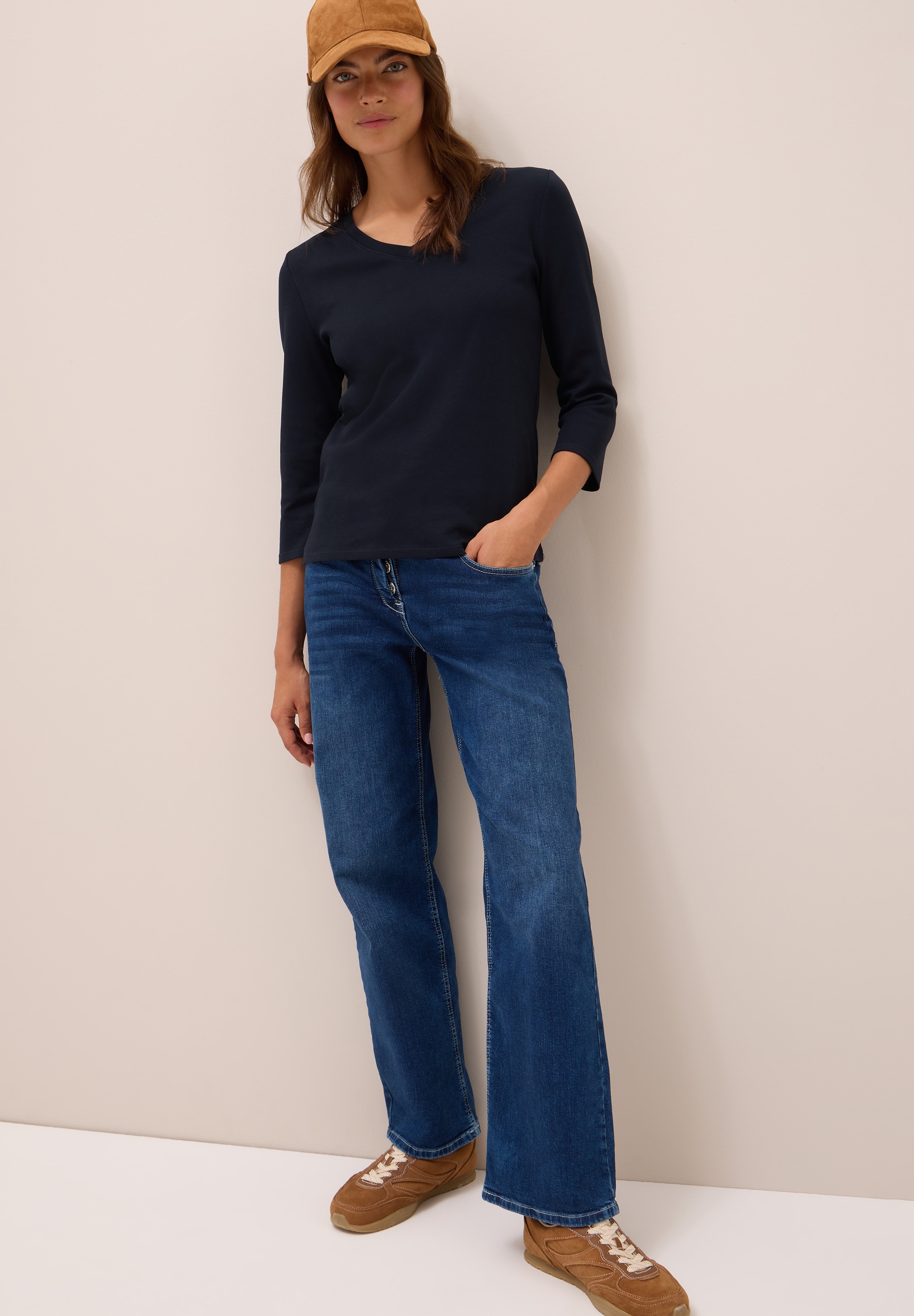 Cecil 3/4-Arm-Shirt, mit V-Ausschnitt, unifarben