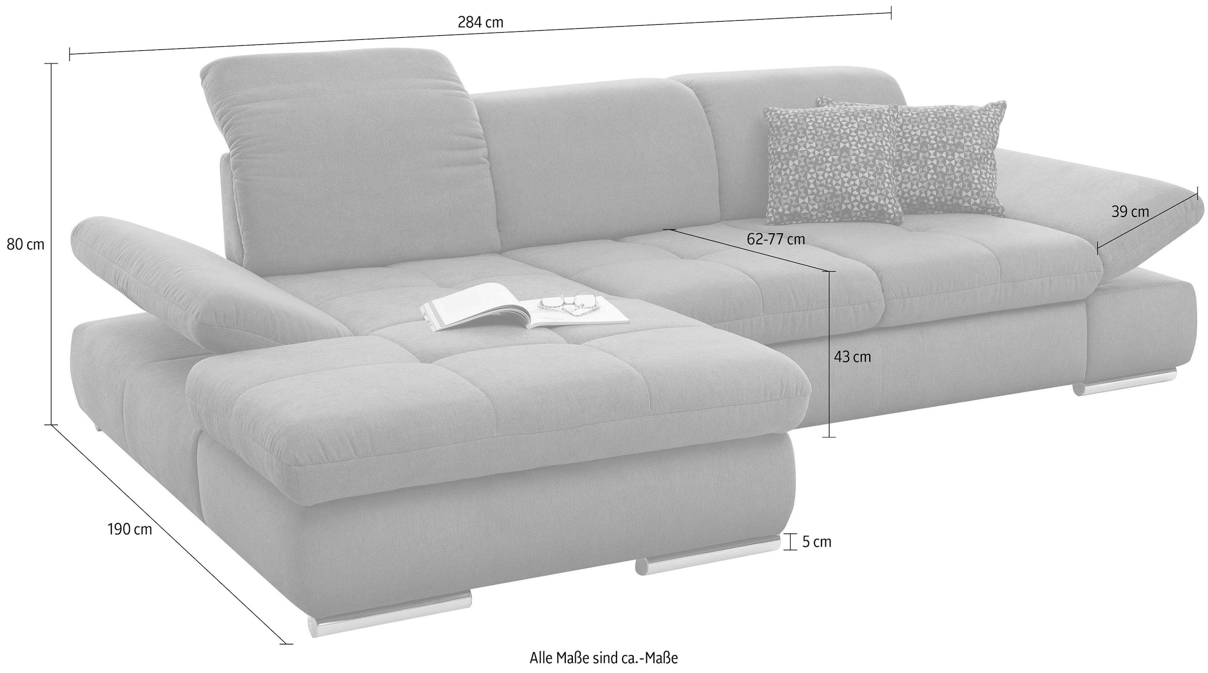 set one by Musterring Ecksofa »SO4100 V«, mit verstellbaren Kopfteilen, wahlweise mit Funktionen