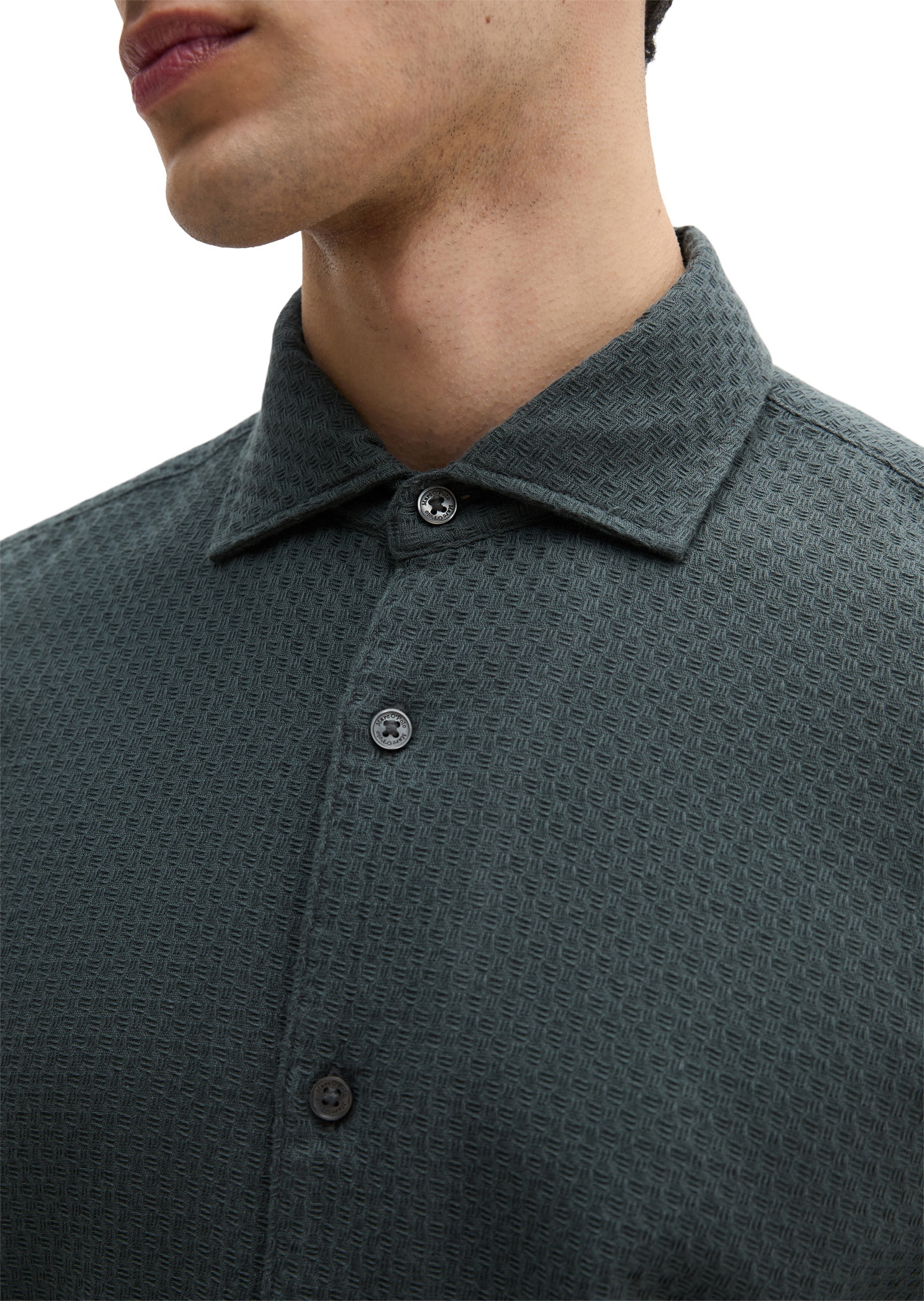 Langarmhemd MARC O'POLO "aus strukturierter Bio-Baumwolle", Herren, Gr. 3XL, Normalgrößen, skipping stone, Obermaterial: 100% Baumwolle, unifarben, regular fit normal, Doppelmanschette, Hemden 3