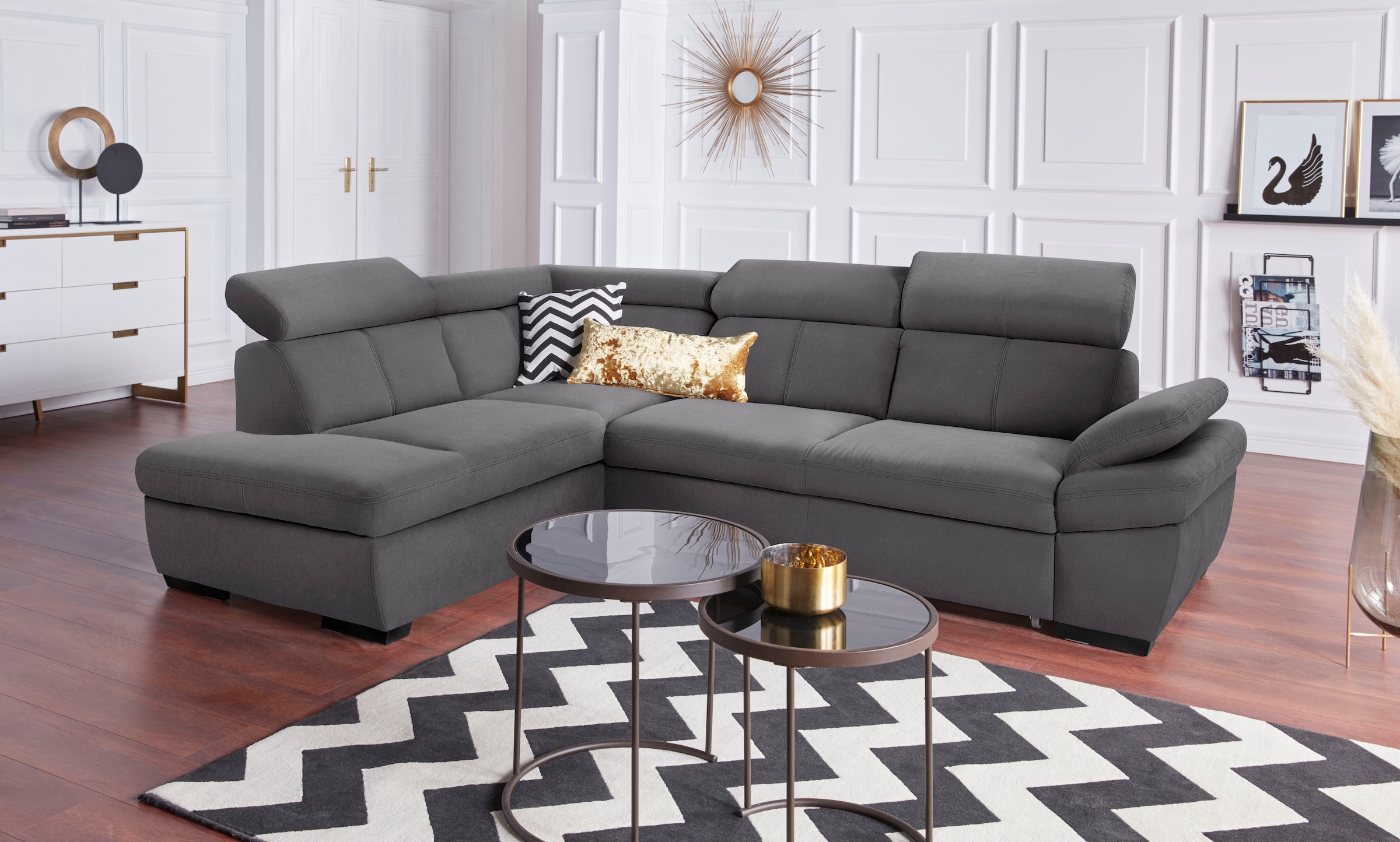 exxpo - sofa fashion Ecksofa »Salerno, klassisch modernes Funktionssofa, hoher Sitzkomfort, L-Form«, inkl. Kopf- und Armteilverstellung, wahlweise mit Bettfunktion