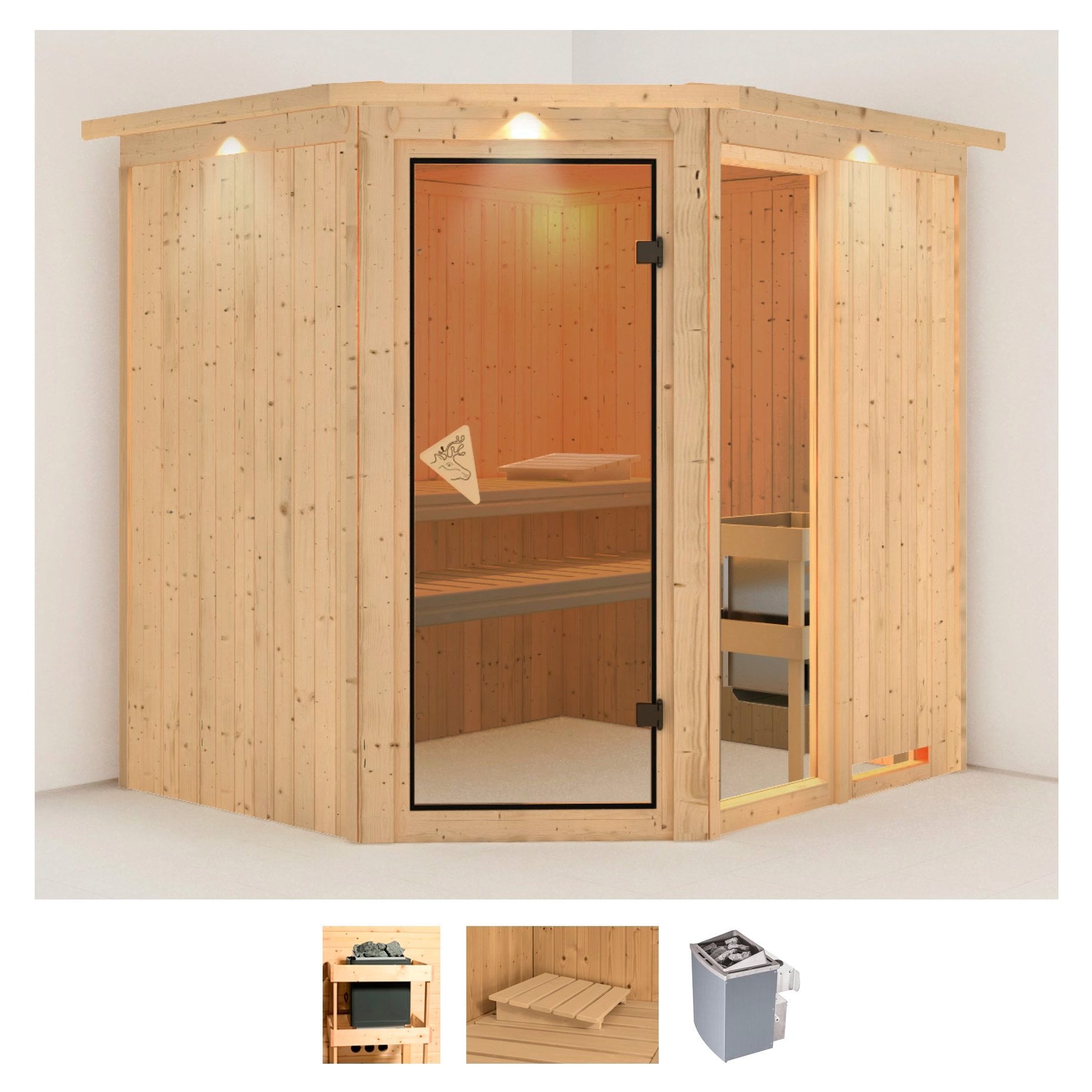 Karibu Sauna "Frigga 2" Set, Ofen 9 kW integr. Strg