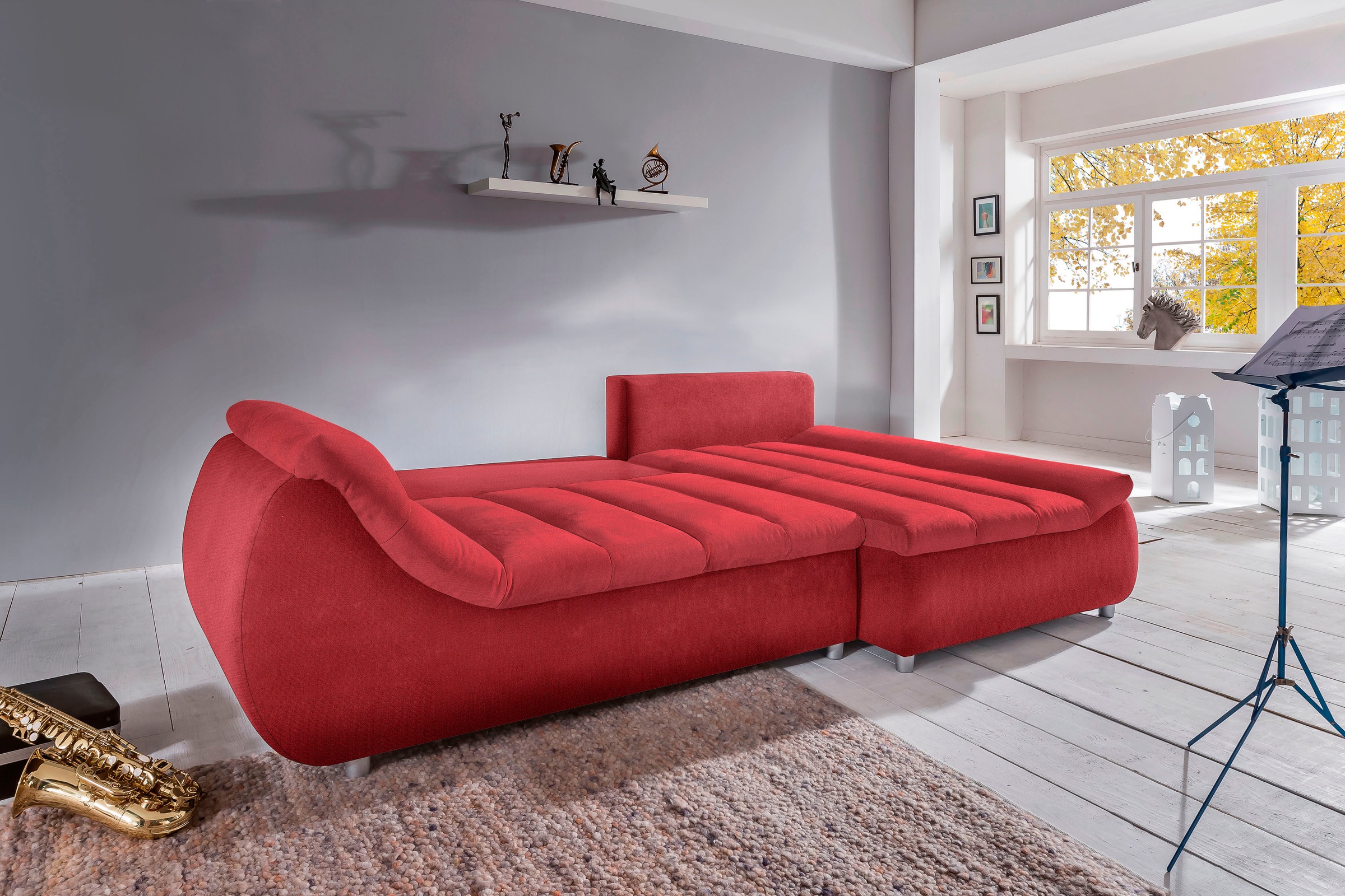 INOSIGN Ecksofa »Imola elegant und bequem, aktuelle Steppung im Sitz, L-Form«, wahlweise mit Bettfunktion