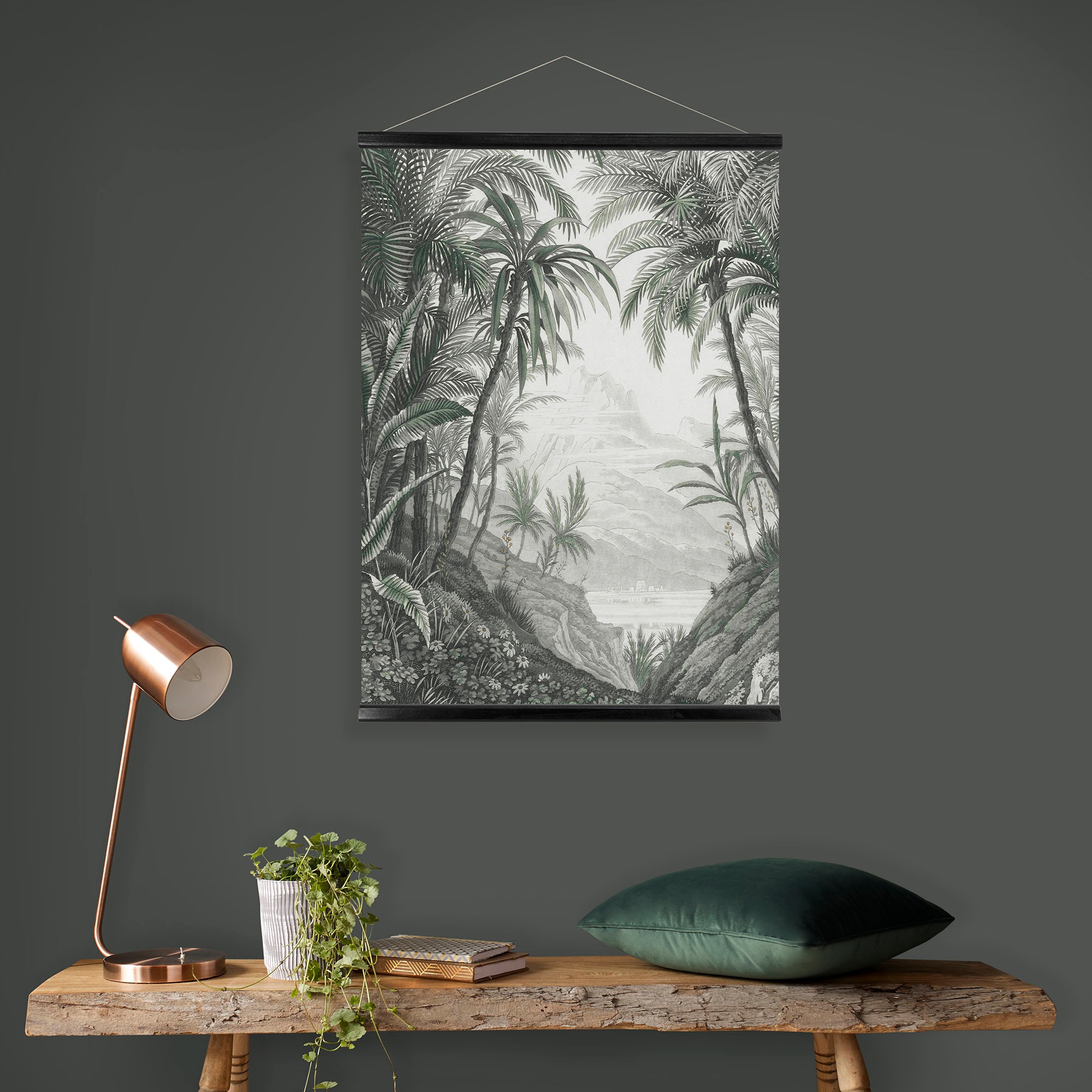 Art for the home Leinwandbild »Jungle Landschaft Schwarz/Weiss«, (1 St.), Luxus Kakemono Leinen Wandposter 80x60cm