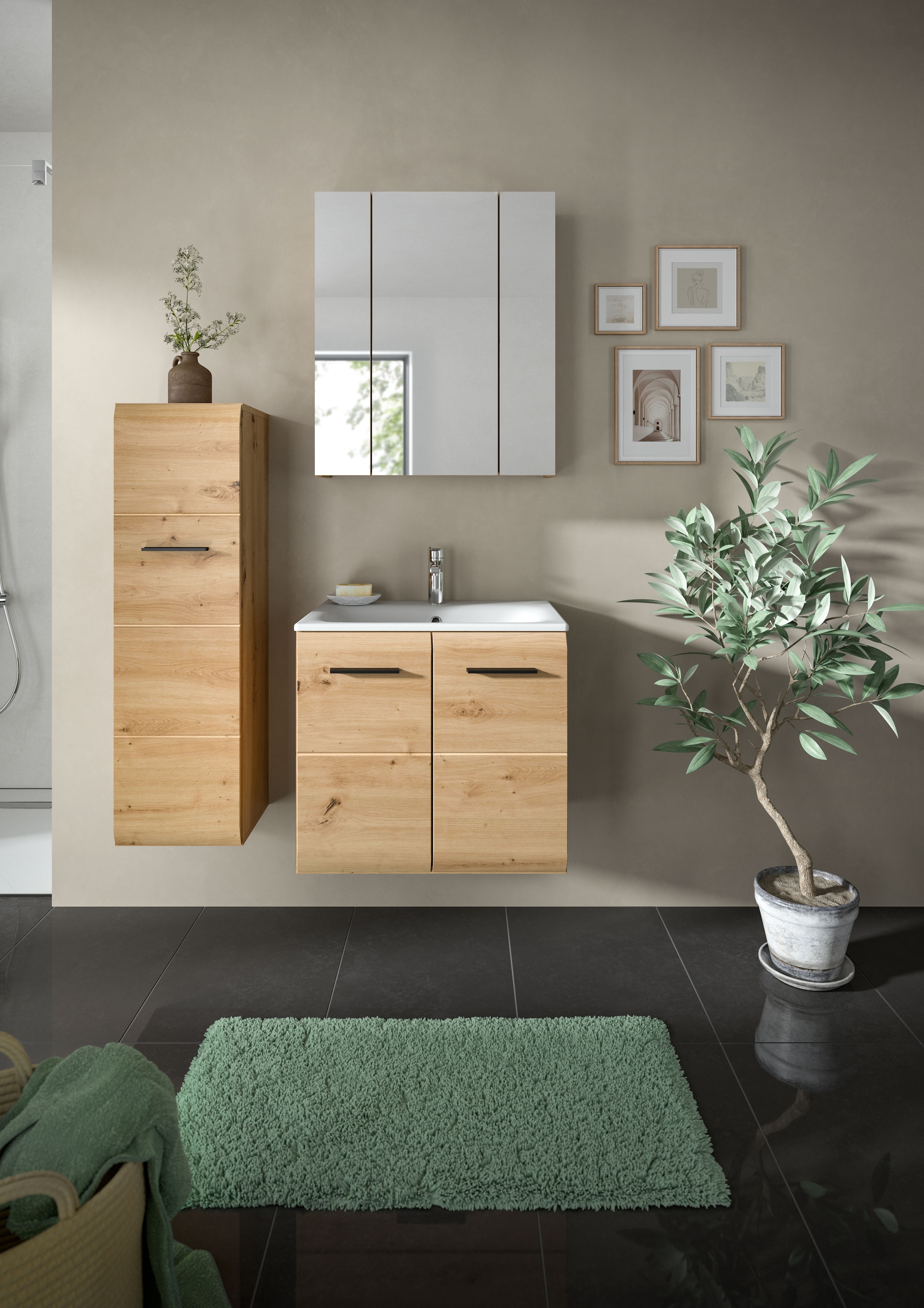 INOSIGN Badezimmer-Set, (Set, 4 St.), Florenz, Badkombination 4-tlg.,Artisan Oak NB, inkl. Waschbecken