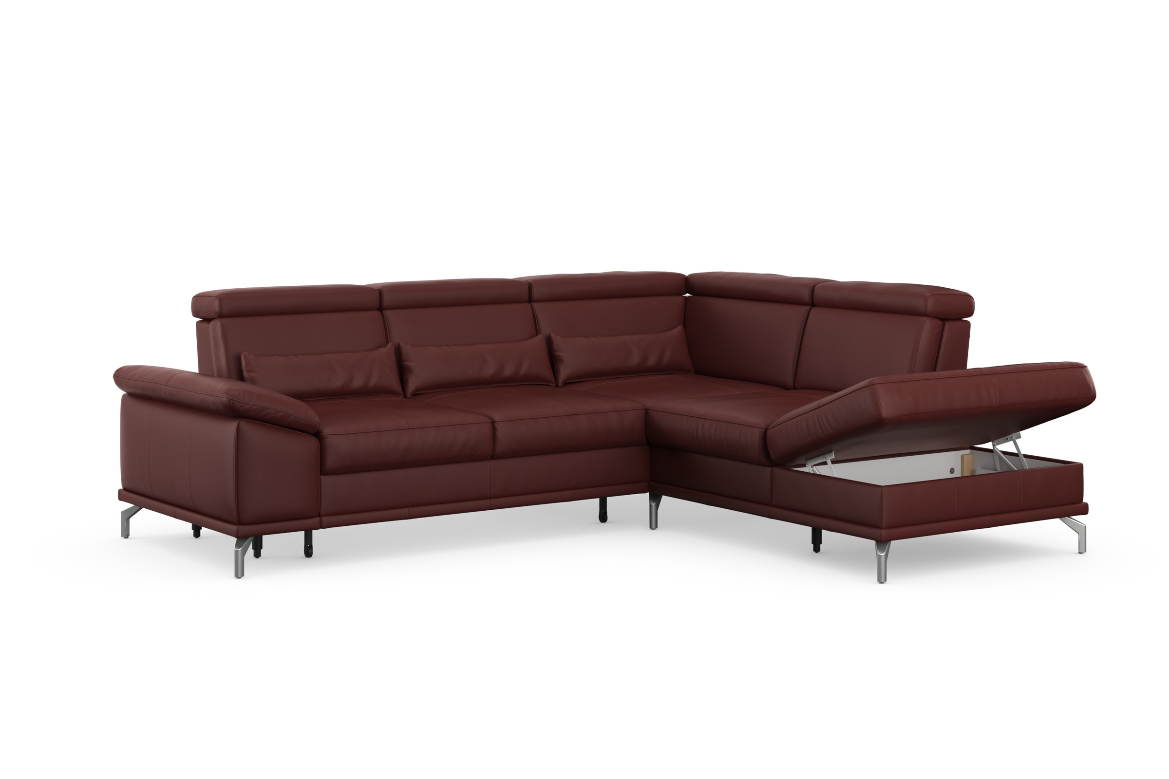 sit&more Ecksofa »Cabrio L-Form, mit Sitztiefenverstellung, Arm- und Kopfteilverstellung«, 3 Nierenkissen, Federkern, optional Bettfunktion und Stauraum