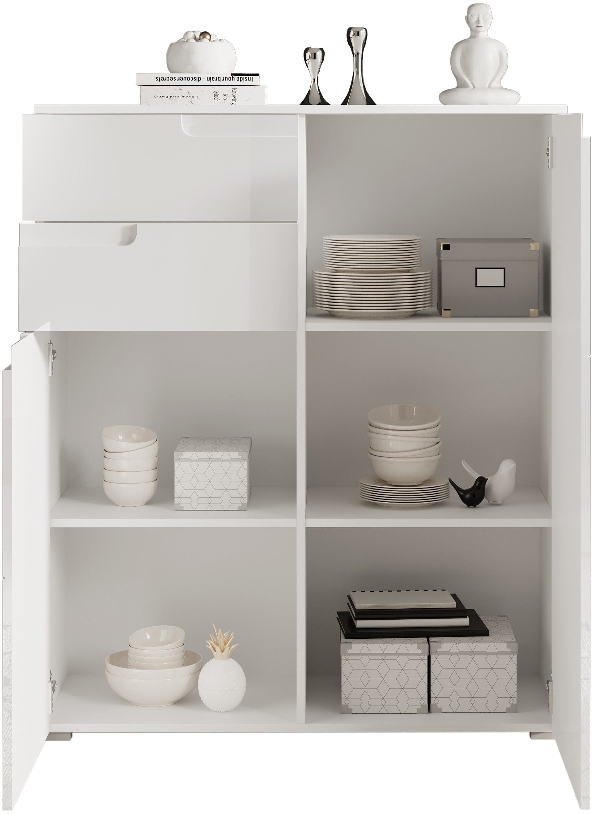 HBZ Kommode »Spice weiß hochglanz, BxHxT 100x119x40 cm«, Kommode mit 2 Türen, 2 Schubkästen und 3 Einlegeböden