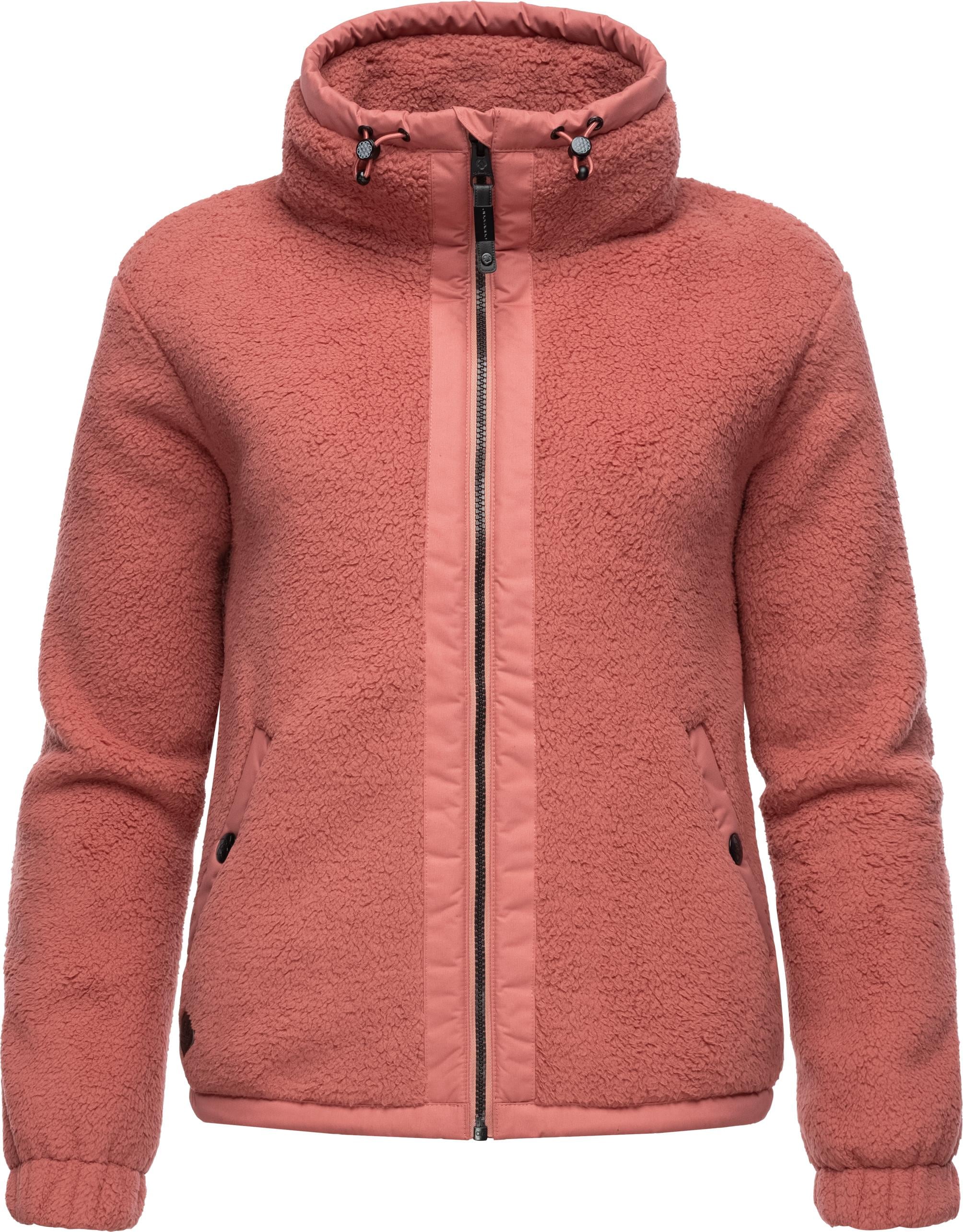 Ragwear Plüschjacke "Nordicka" ohne Kapuze Sportliche Kapuzenjacke mit Kunstleder-Elementen
