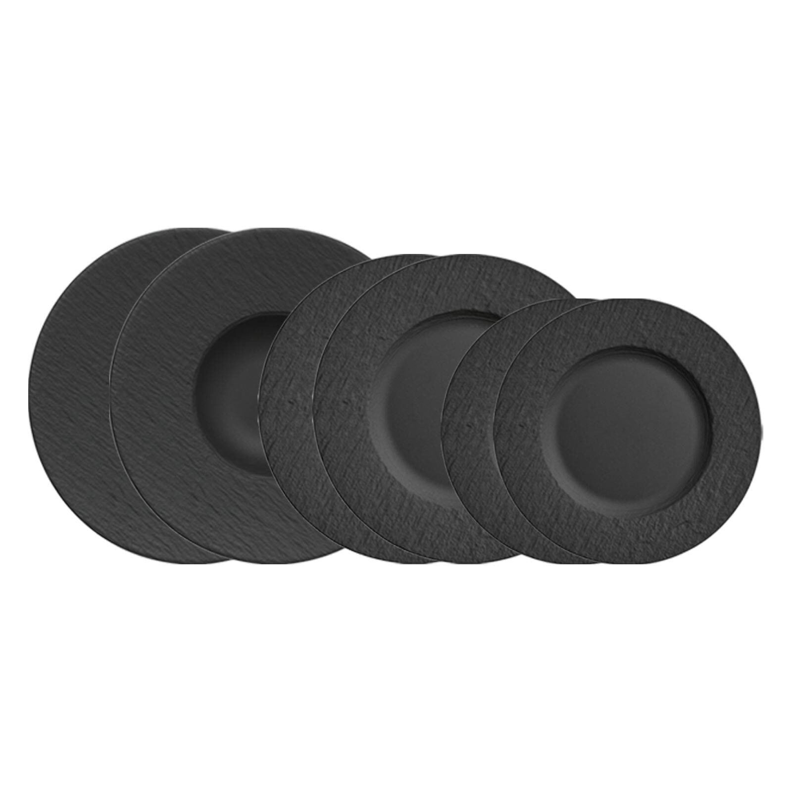 Villeroy & Boch Geschirr-Set "Teller-Set Manufacture Rock 6er Set schwarz" Spülmaschinengeeignet, Mikrowellenfest