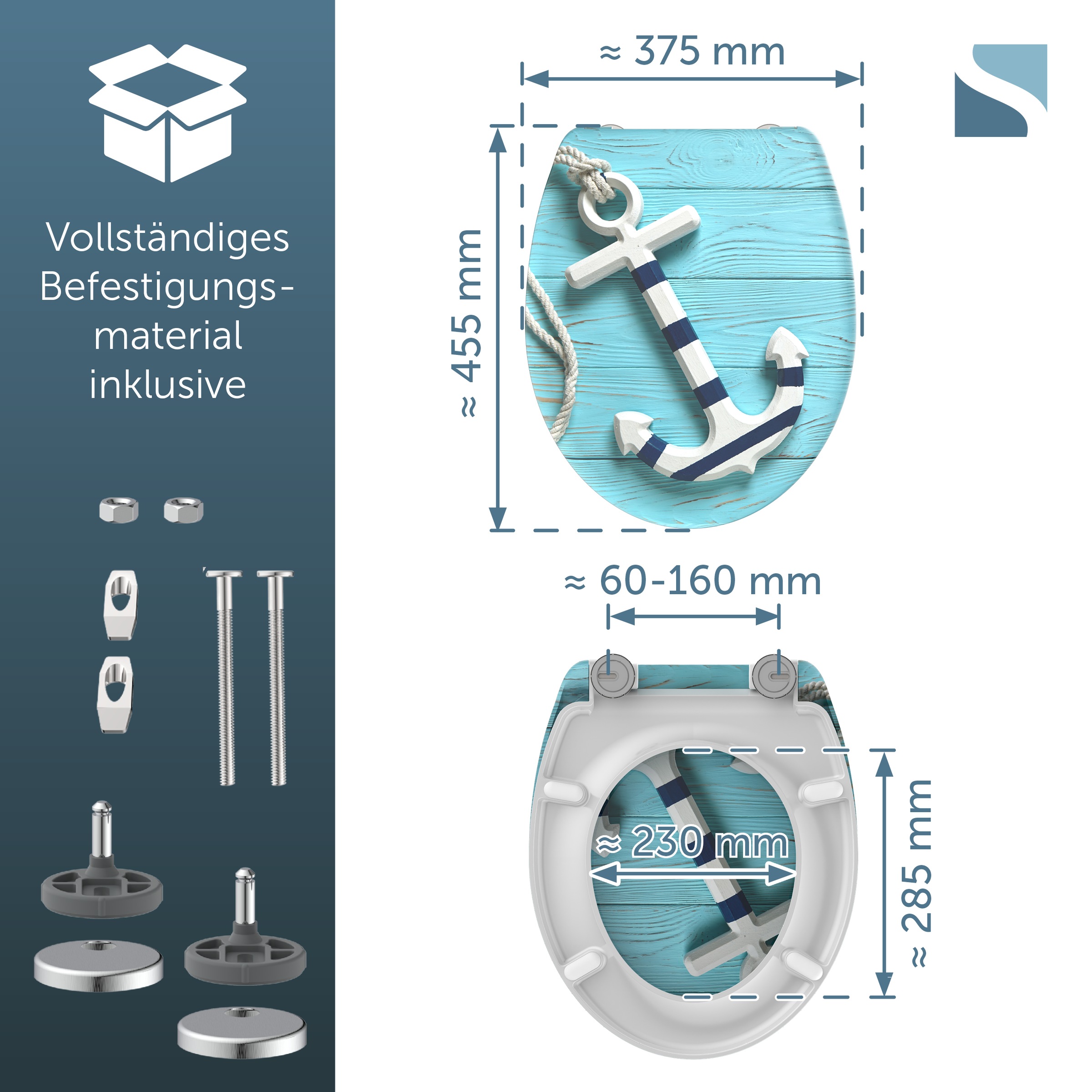 Schütte WC-Sitz »ANCHOR« Toilettendeckel, Absenkautomatik, Schnellverschluss, O-Form, bis 175kg