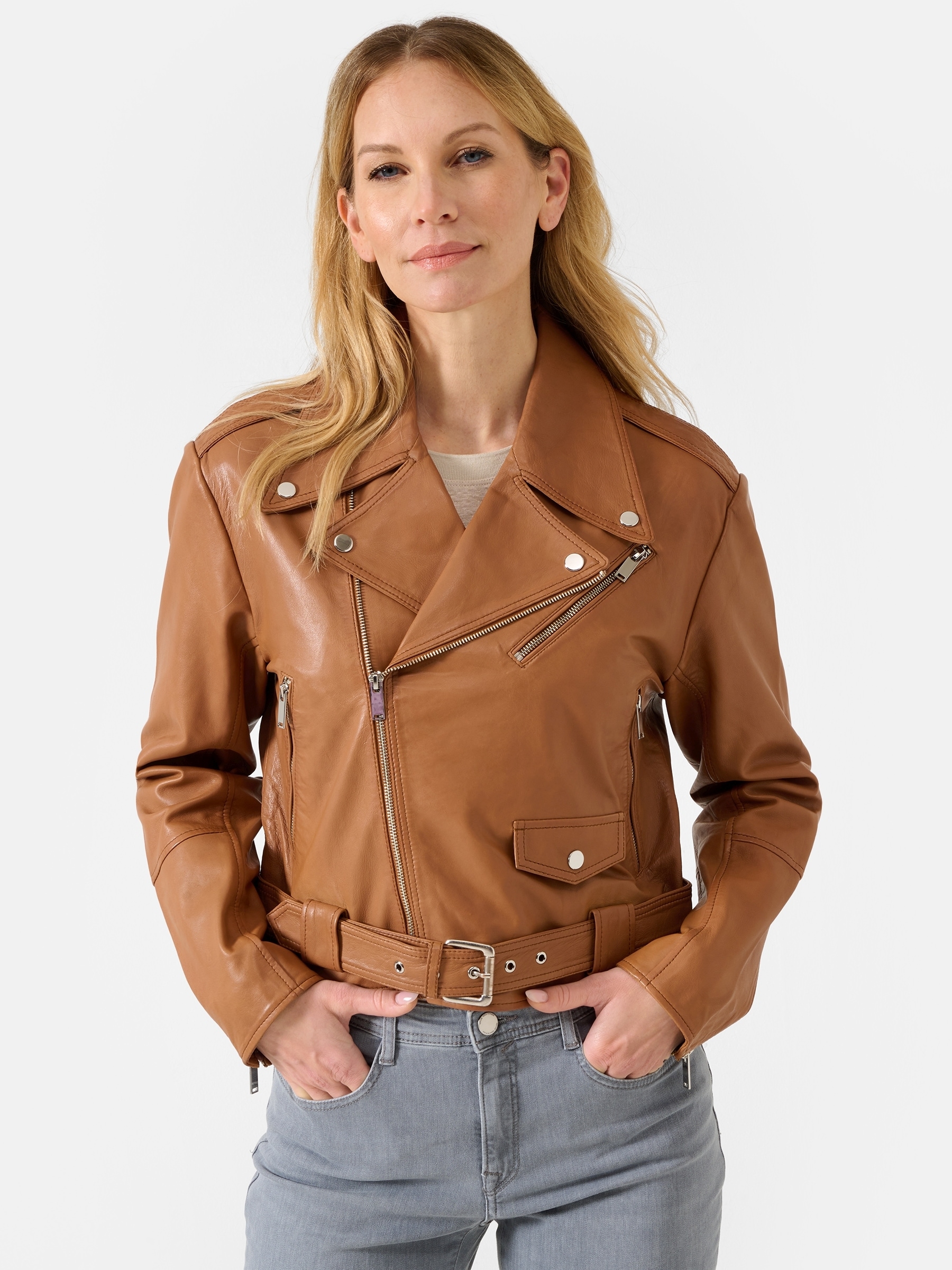 RICANO Bikerjacke »Lederjacke Hera« ohne Kapuze Handgefertigt aus echtem Leder