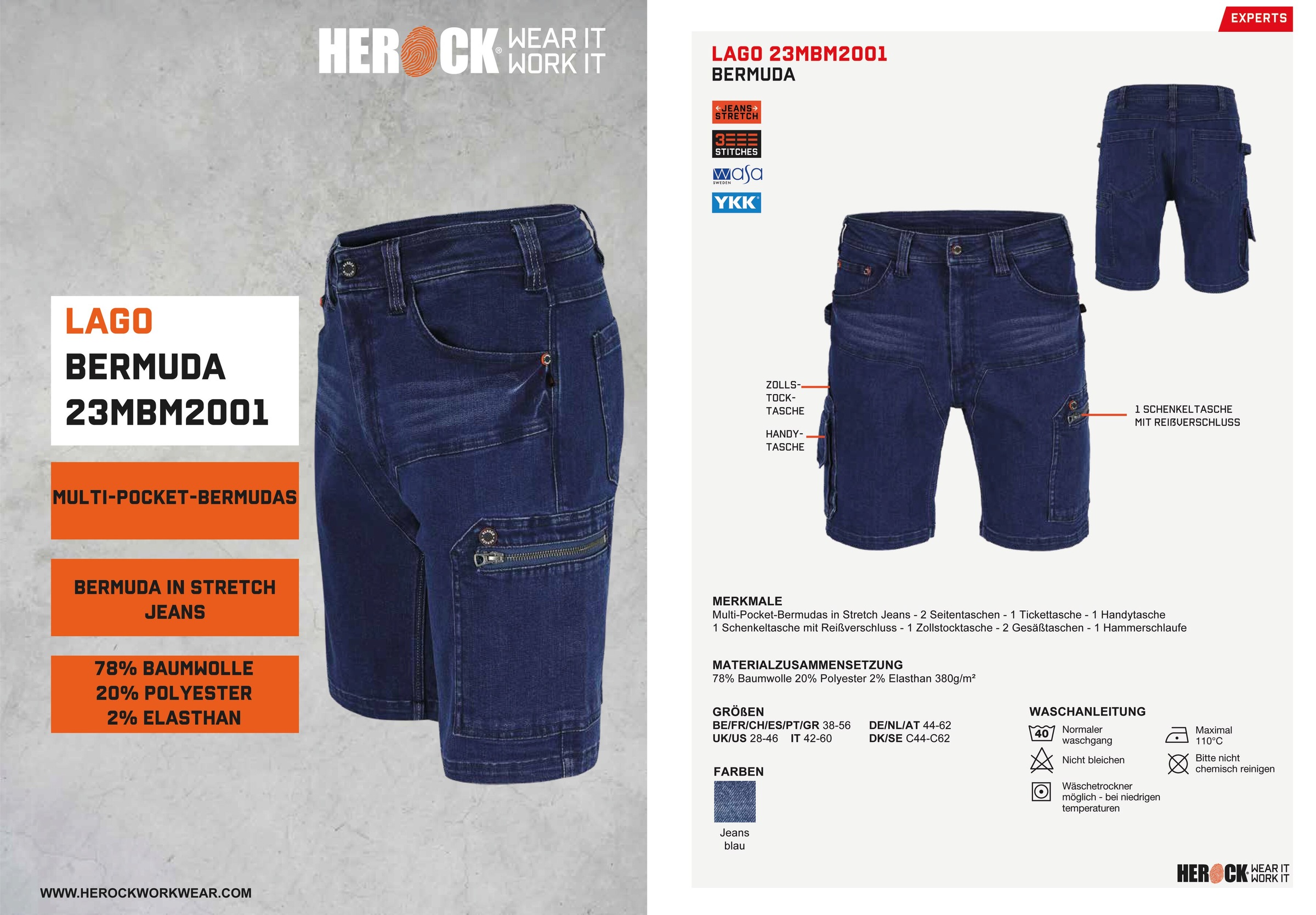 Herock Arbeitsshorts »Lago«, Multi-Pocket, sehr 2 Seitentaschen BAUR bestellen Jeans, | Stretch bequem, Slimfit