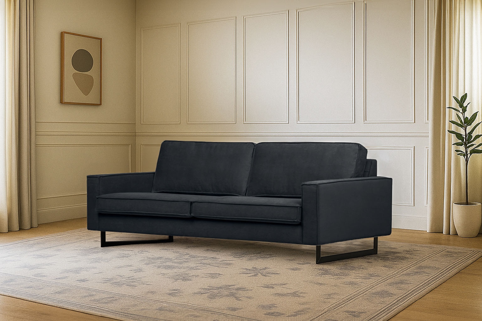 OTTO home 3-Sitzer "Maxi-Ausführung Pinto, 236 cm, Cord, Chenille, Lederoptik" mit Keder, schwarze Metallfüße, Wellenunterfederung