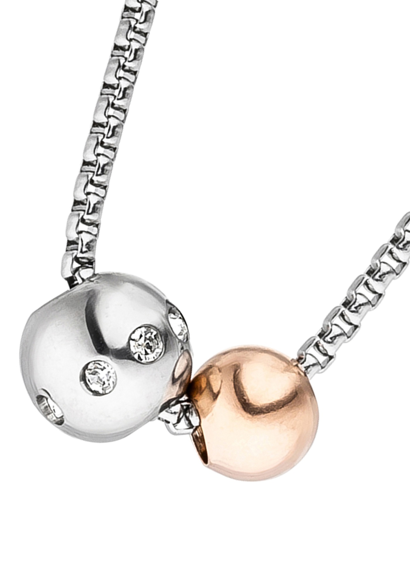 JOBO Kette mit Anhänger »Zwei Kugeln«, Edelstahl bicolor mit Zirkonia 45 cm