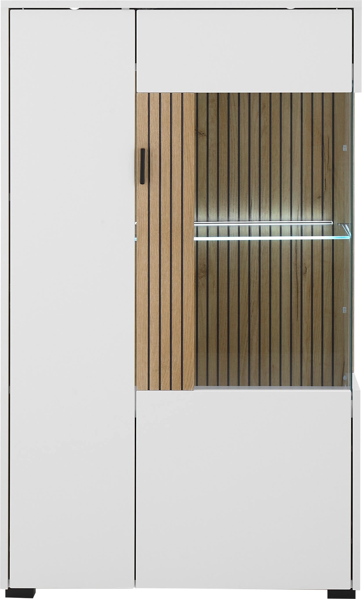 INOSIGN Vitrine »Hudson, Stauraumvitrine, Standvitrine«, in moderner Trendfarbe, Griffe aus Metall (Schwarz), Höhe 125 cm