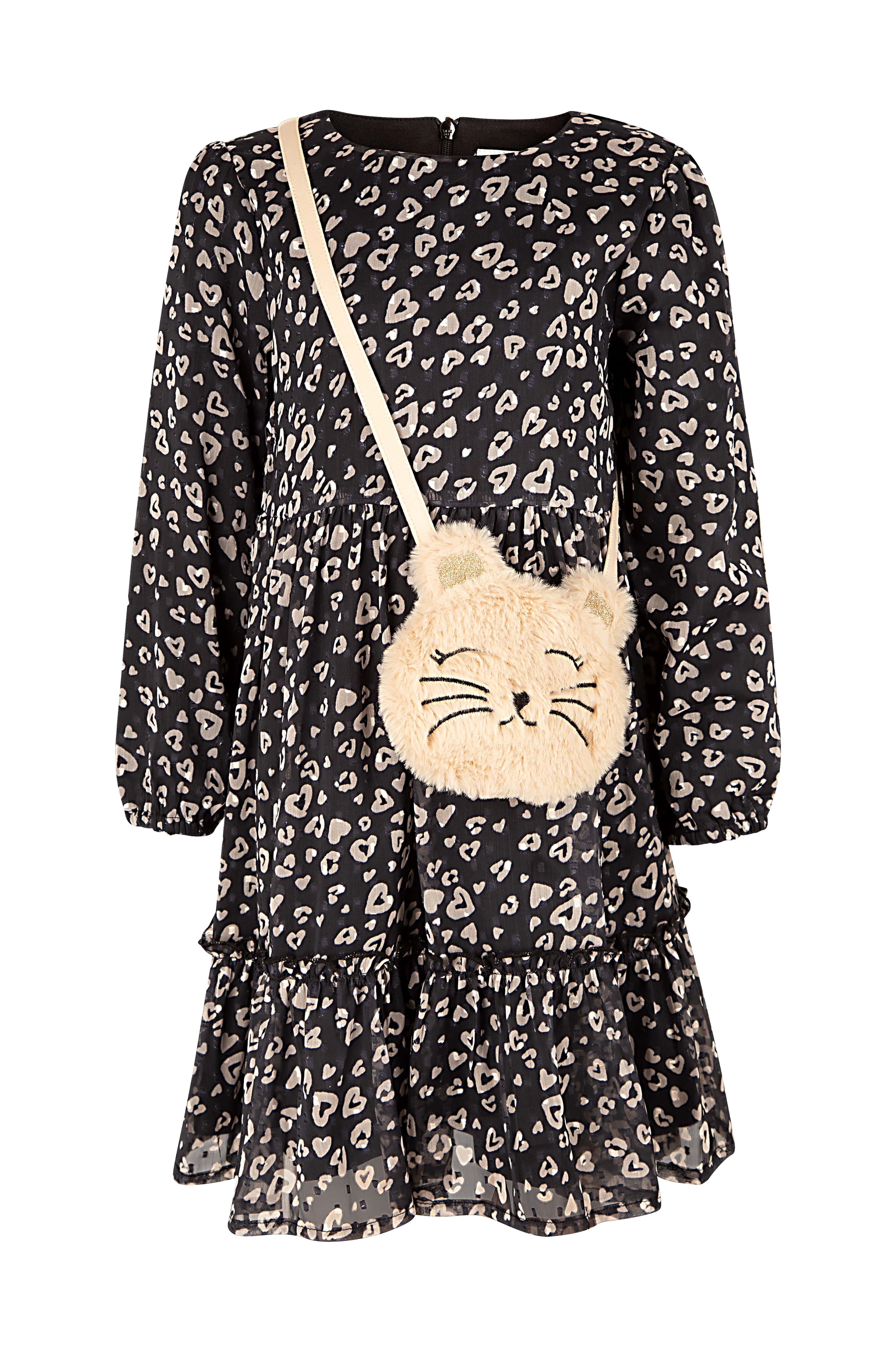 HAPPY GIRLS Mädchen Midikleid, schwarz, Gr. 98, bedruckt, Mesh, Obermaterial: 100% Polyester. Futter: 100% Baumwolle, Kleider