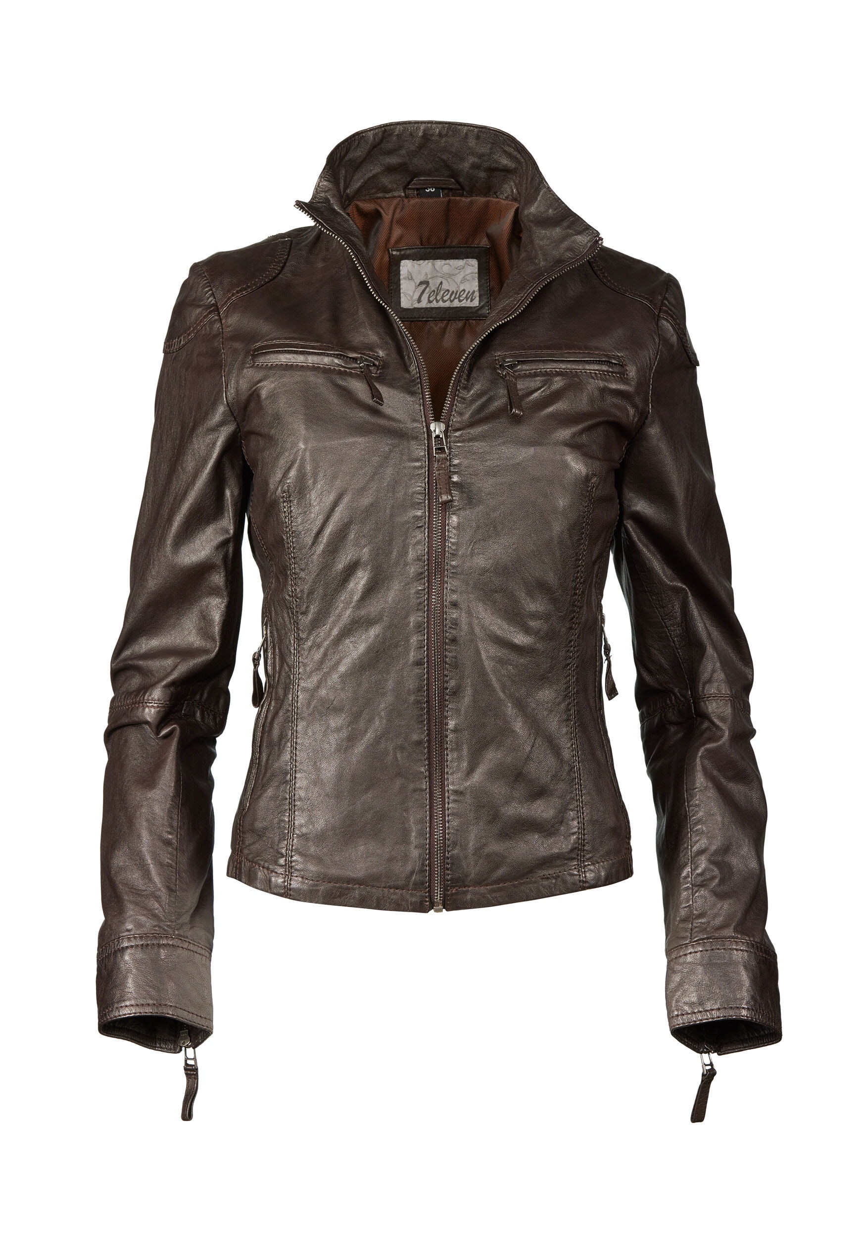 7eleven Lederjacke "SEEviana" ohne Kapuze mit Stehkragen