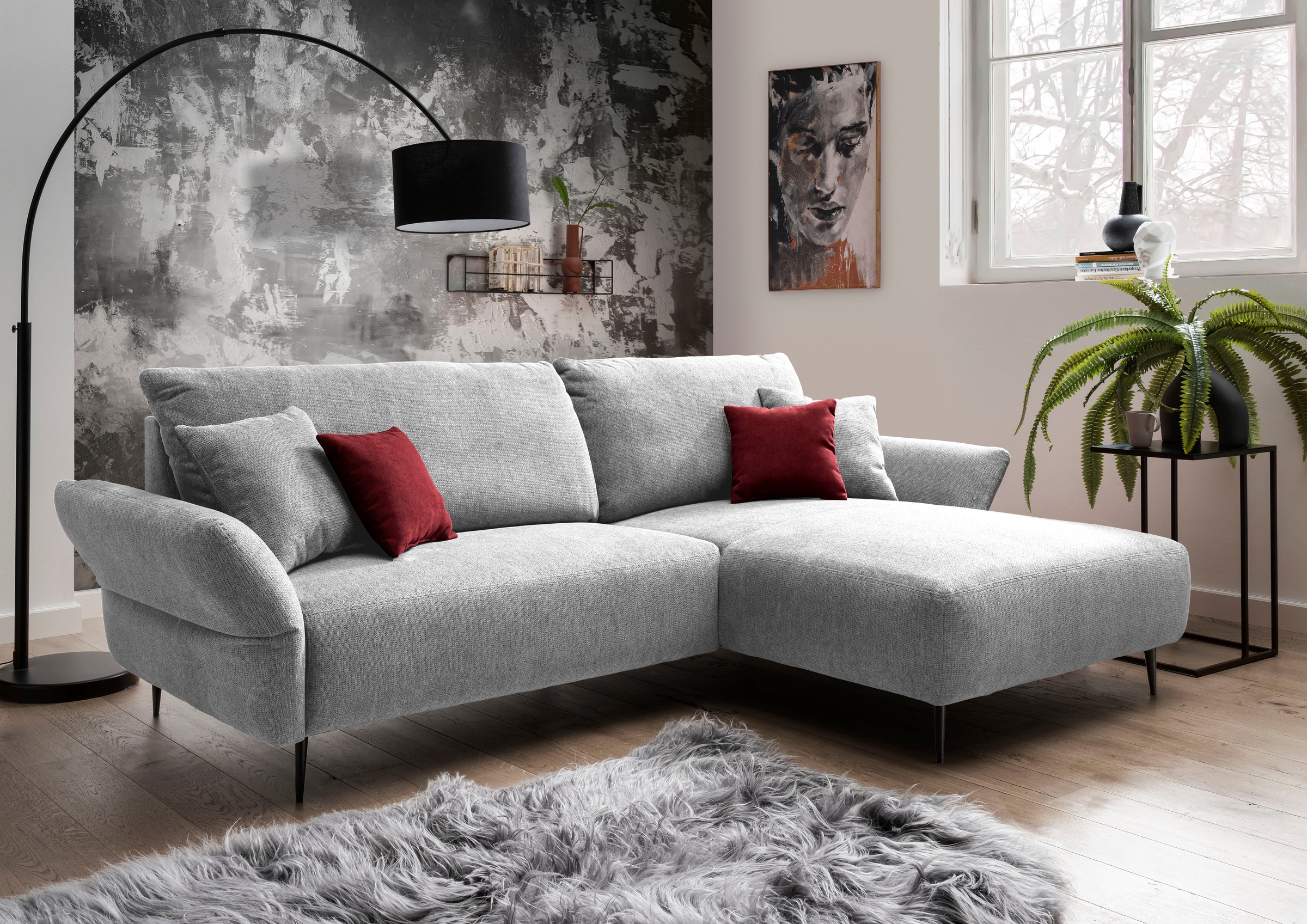 Home affaire Ecksofa "Amarena modern & bequem, verstellbare Armlehnen, L-Form" inklusive Armlehnenverstellfunktion, inkl. 4x Zierkissen