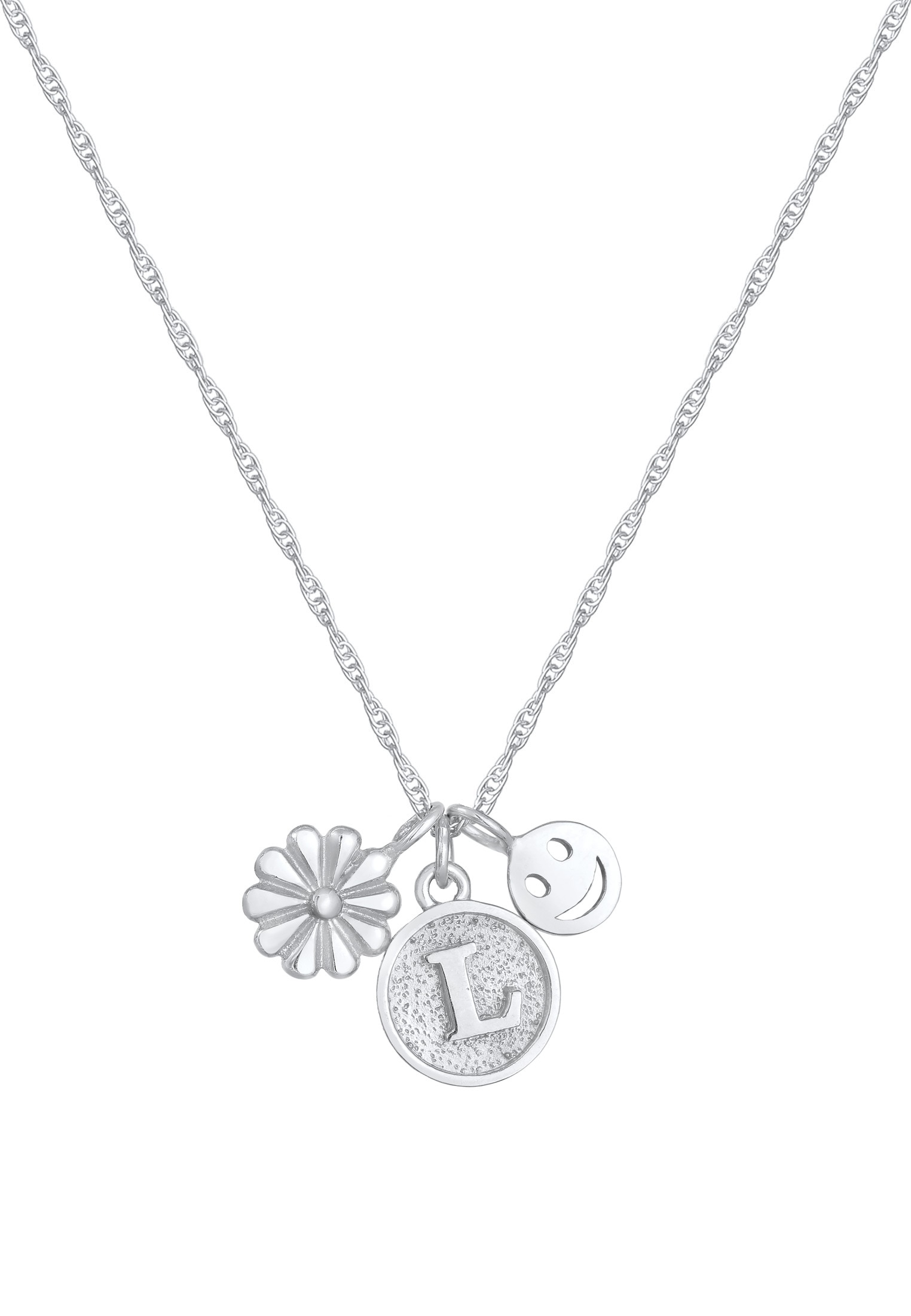 Elli Kette mit Anhänger »Blume Smiling Flower Disc Buchstabe 925 Silber«
